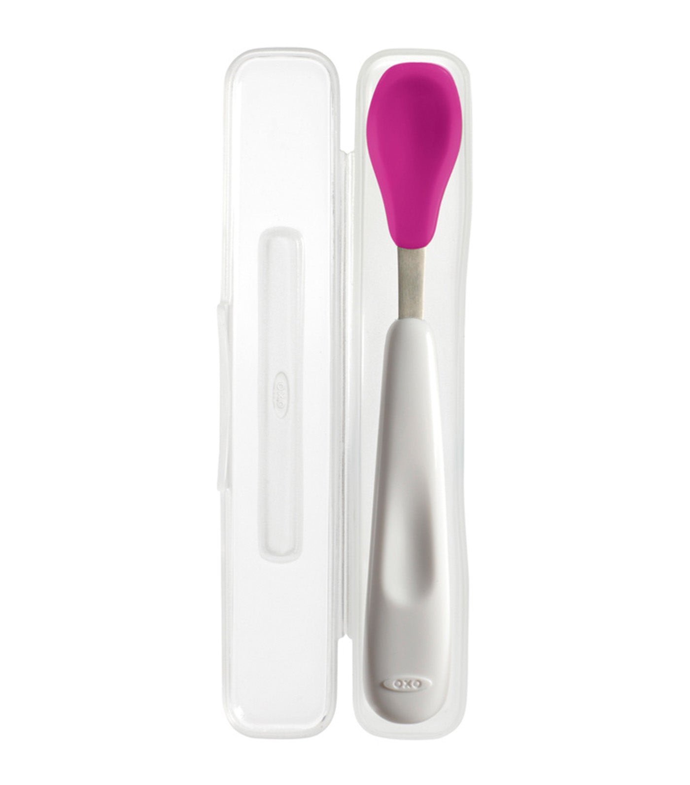 oxo tot on-the-go pink feeding spoon with travel case