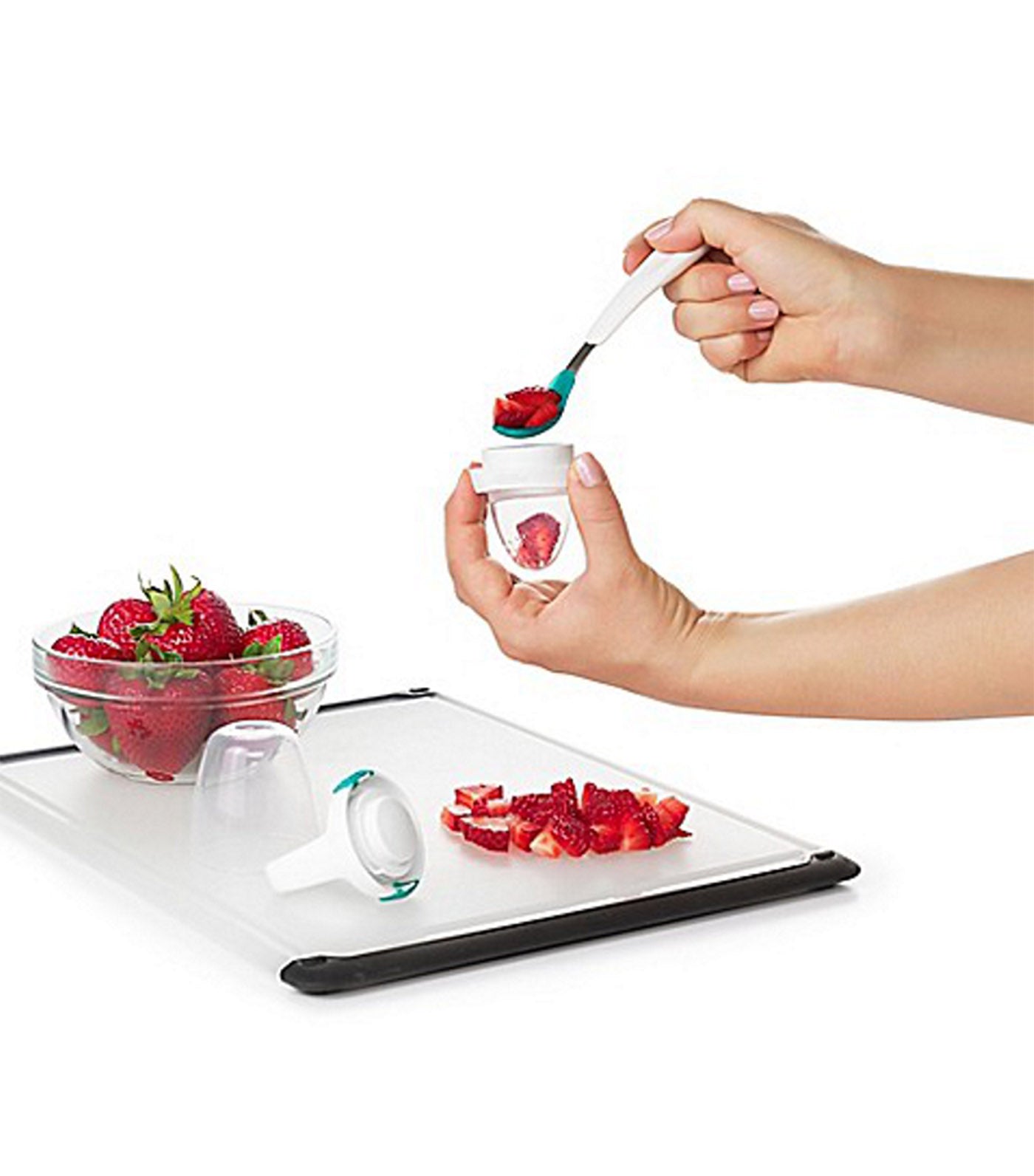 oxo tot teal silicone self-feeder