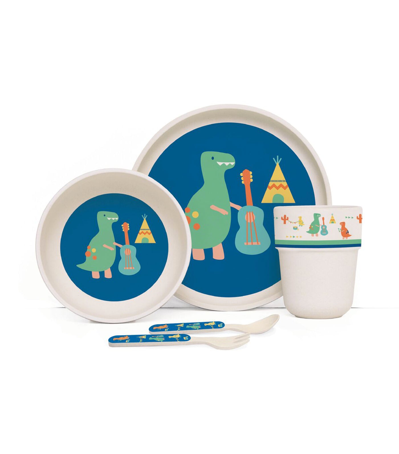 penny scallan bamboo meal set with cutlery - dino rock