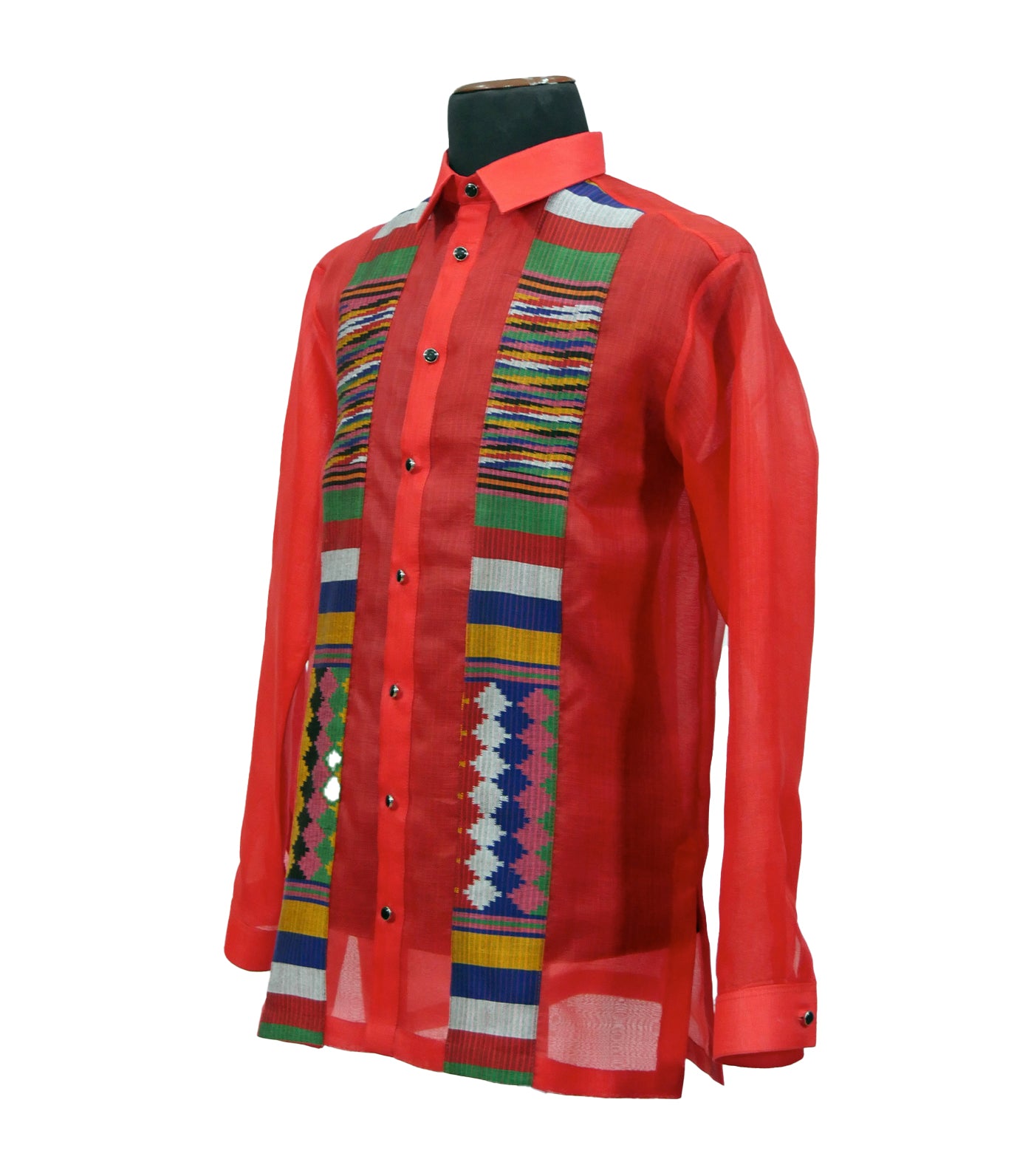 rustan's filipiniana our very own red mithi men's colored barong with handwoven detail - hector