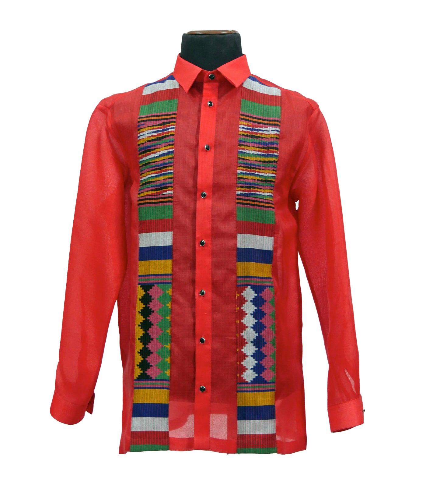 rustan's filipiniana our very own red mithi men's colored barong with handwoven detail - hector