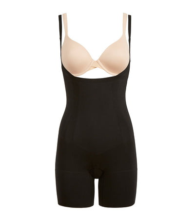 spanx oncore open-bust mid-thigh bodysuit very black