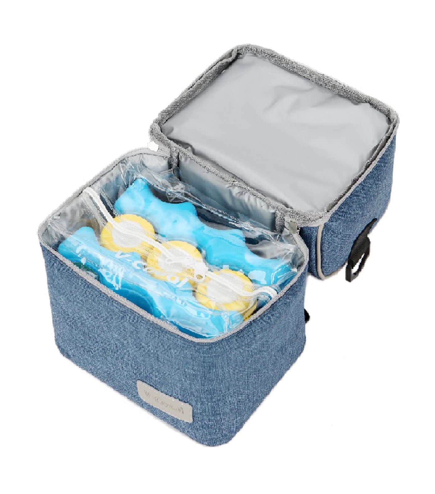 v-coool denim blue breast pump insulated cooler backpack