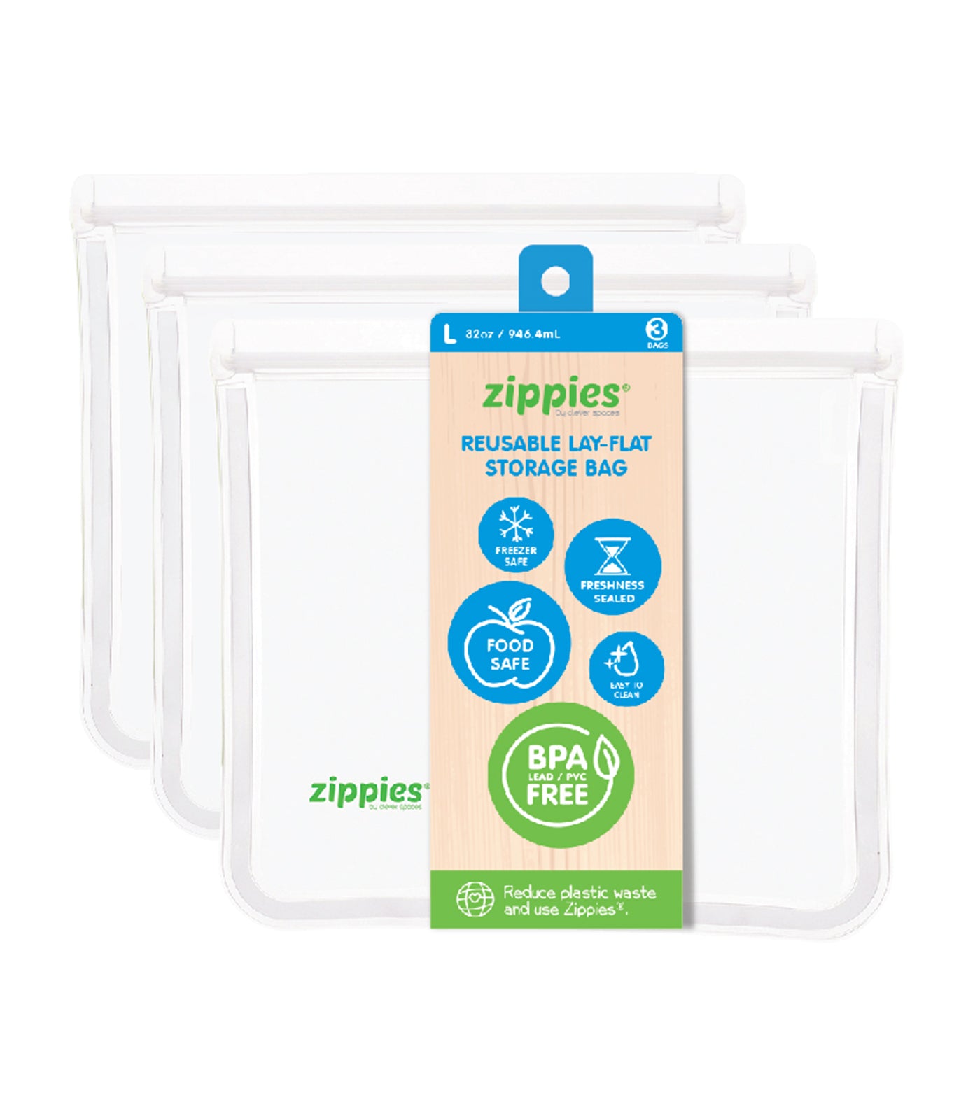 zippies clear lay-flat storage bags - large (3 bags)