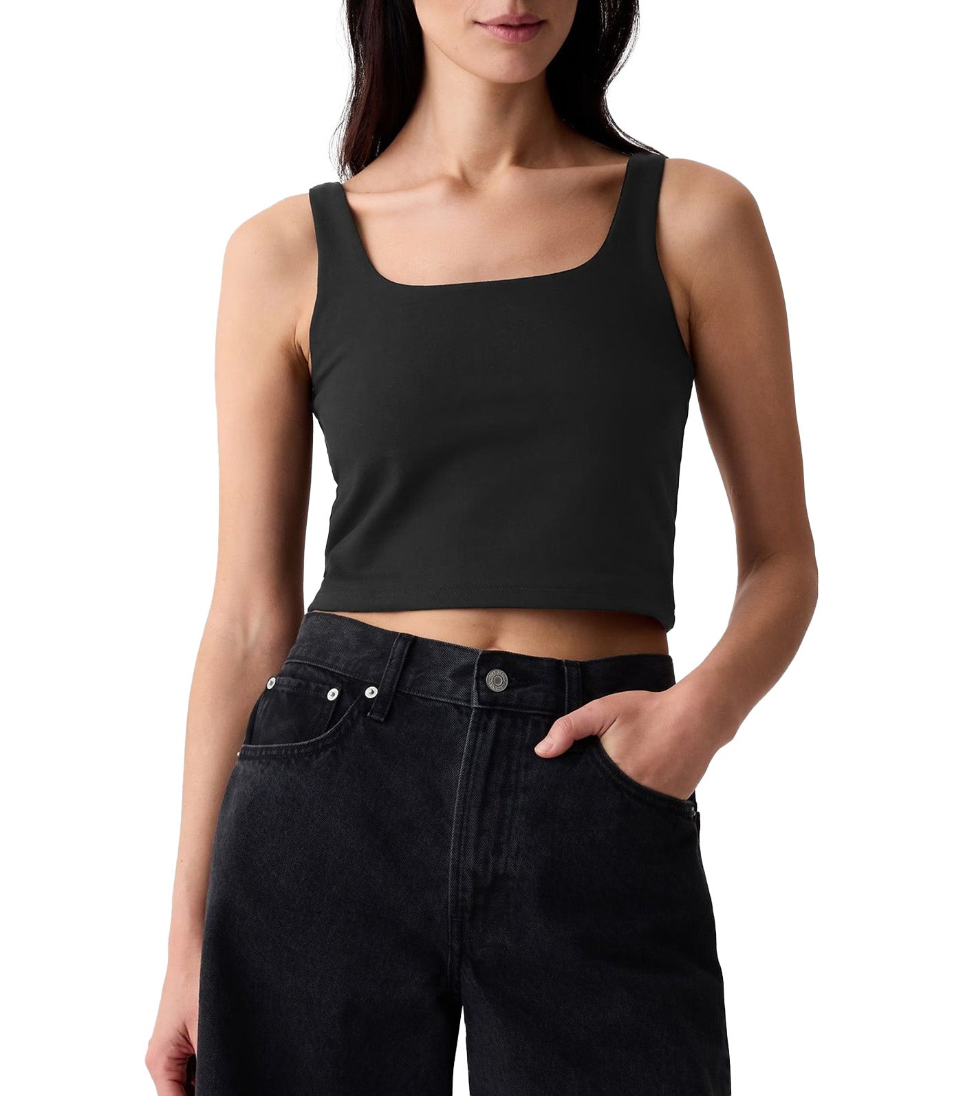 Compact Jersey Cropped Tank Top Black