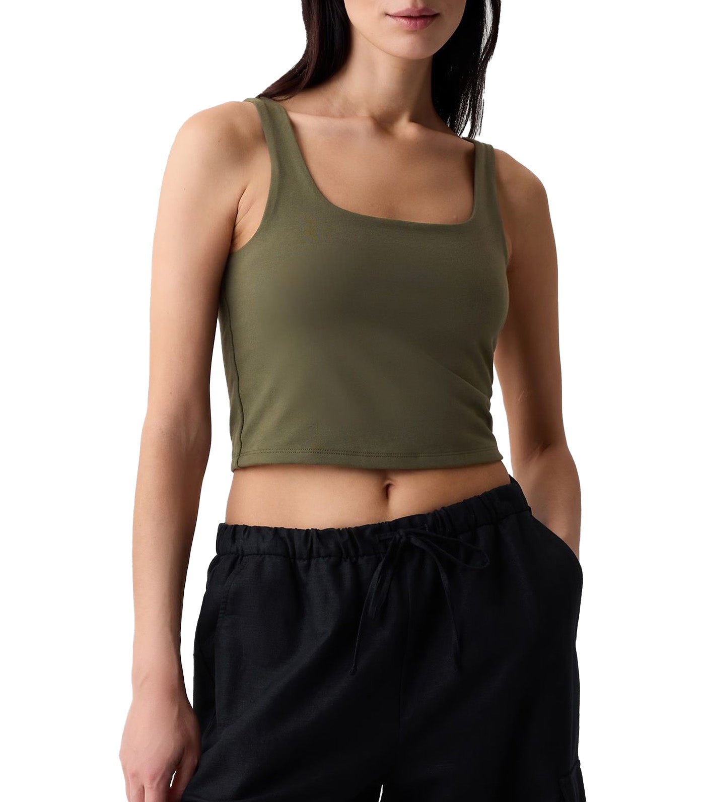 Compact Jersey Cropped Tank Top Olive Night