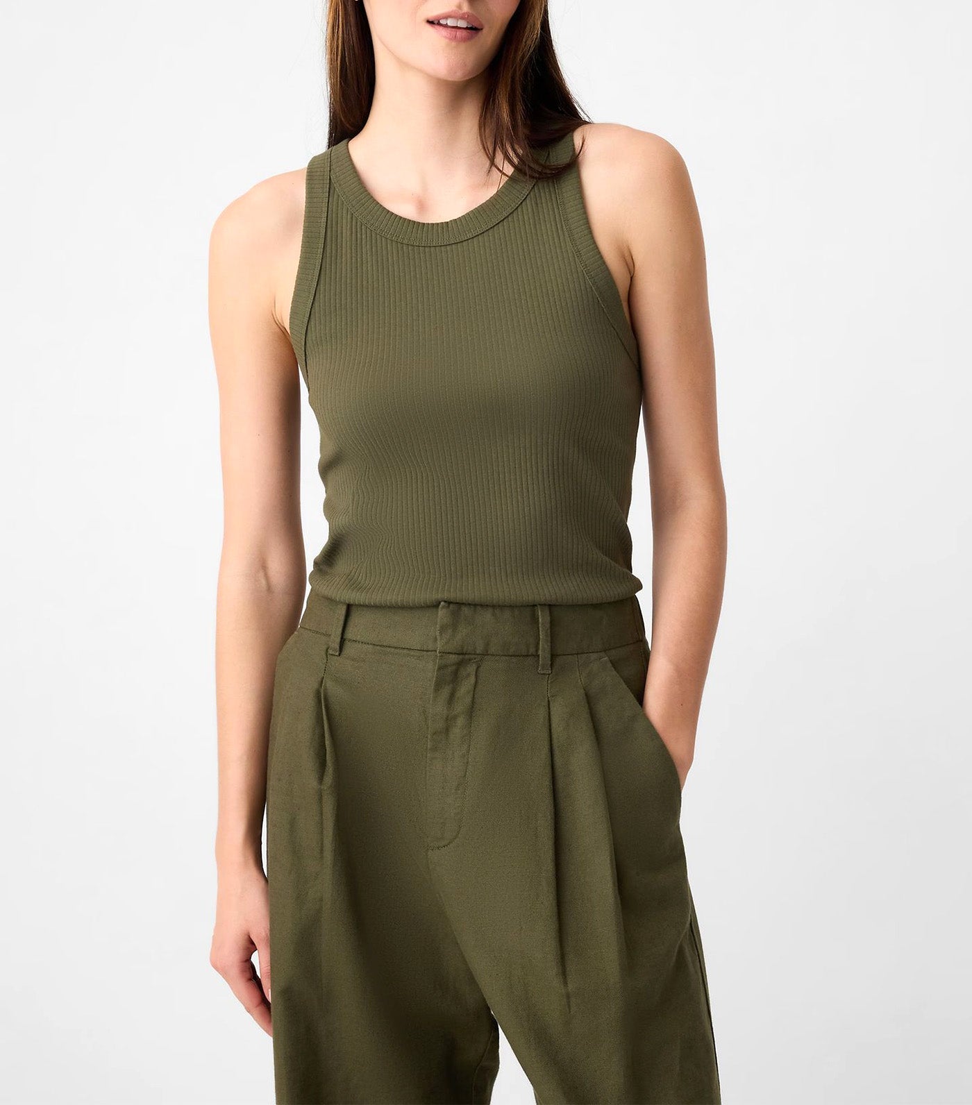 Ribbed High Neck Tank Olive Night