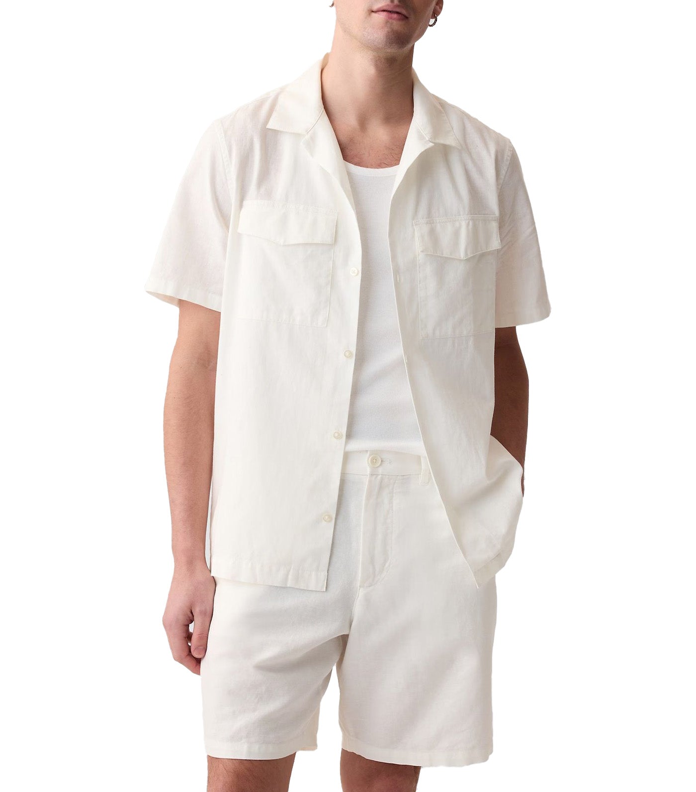 Linen-Cotton Utility Shirt New Off White