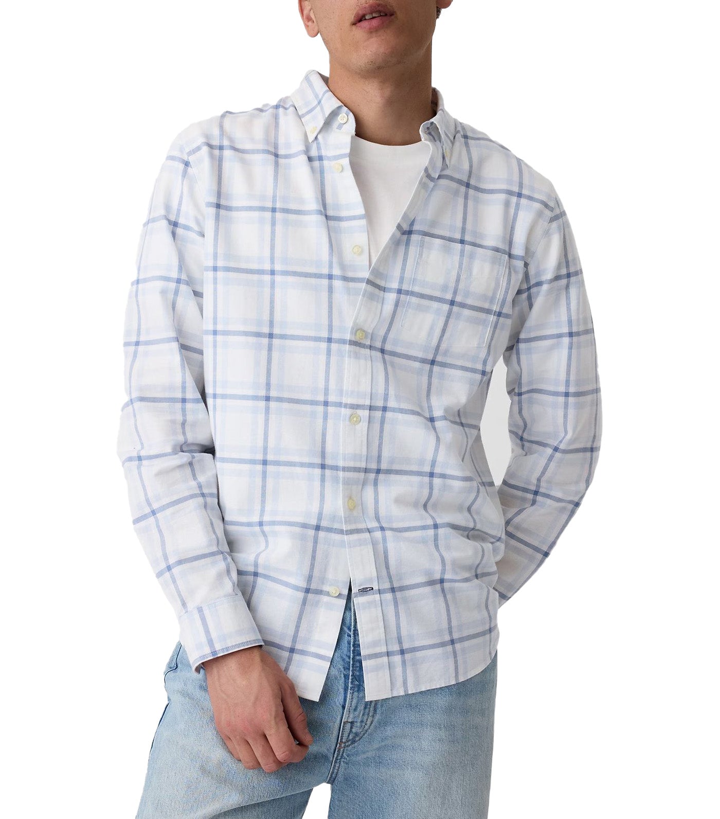 Oxford Shirt in Standard Fit Blue Pink Plaid