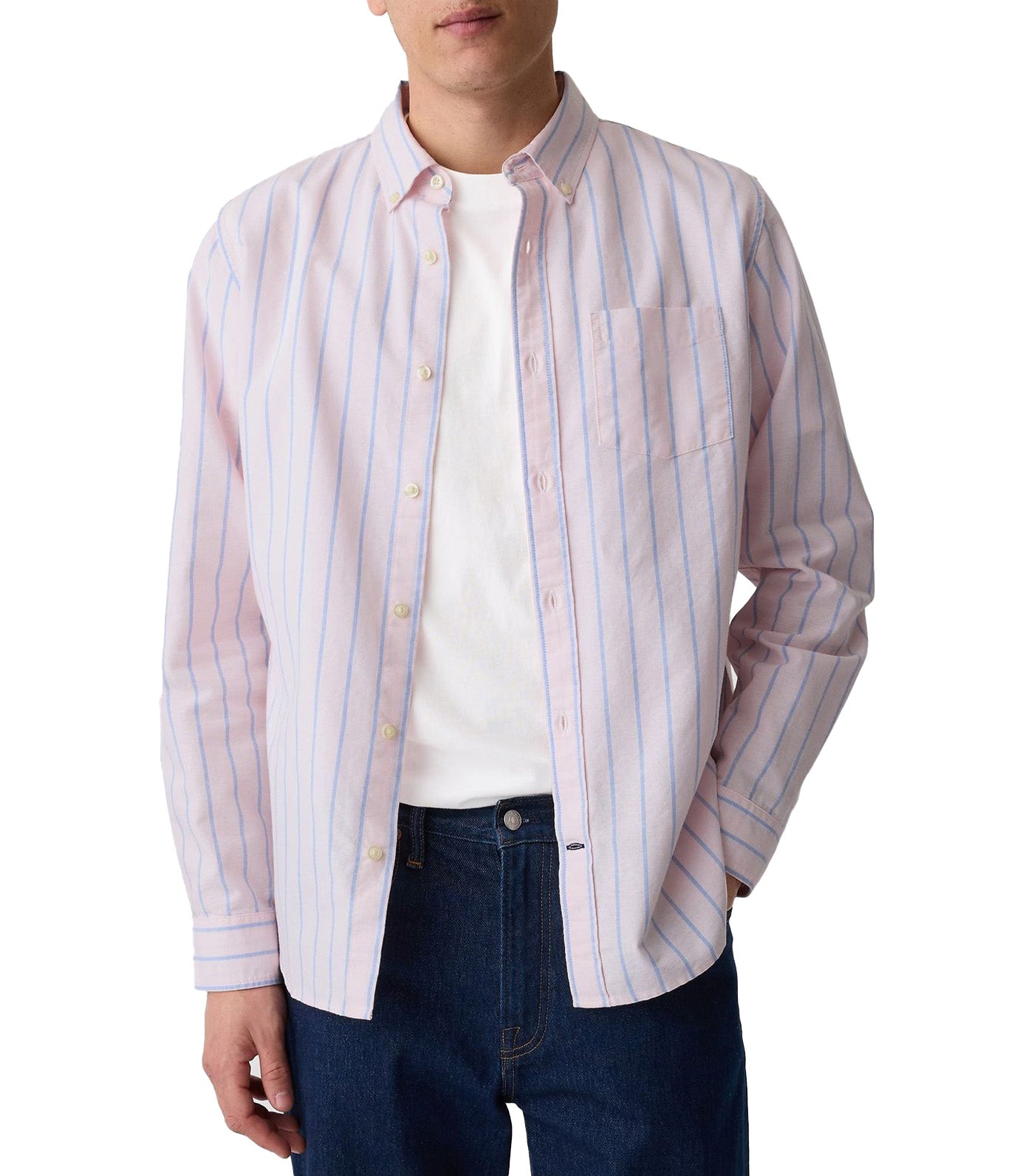 Oxford Shirt in Standard Fit Pink Blue Stripe