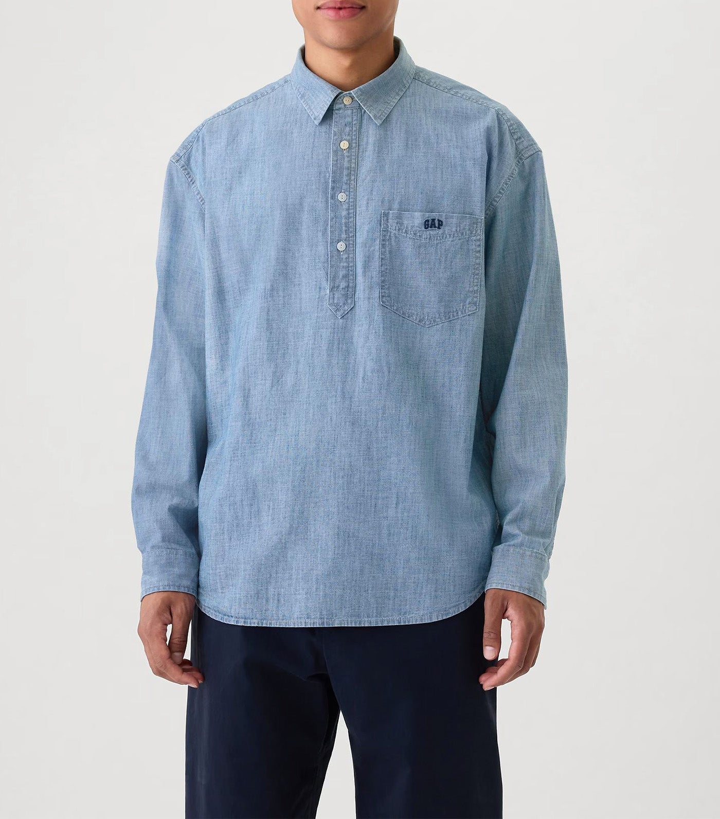 Logo Pullover Chambray Shirt Medium Indigo 15