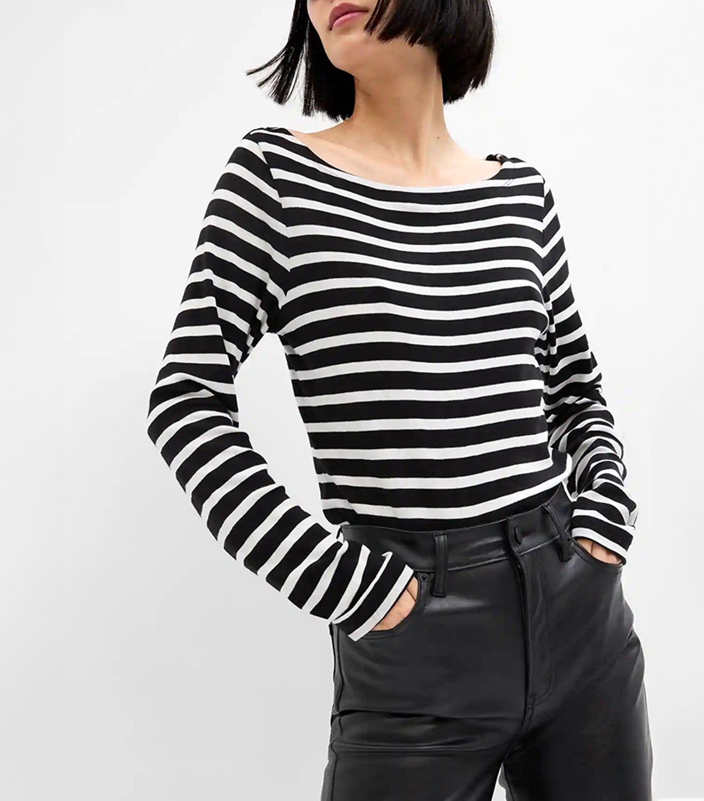 Favorite Stripe Boatneck T-Shirt Black White Stripe