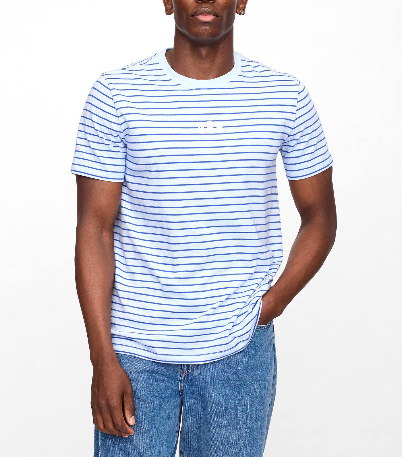 GAP Everyday Soft Logo Stripe T-Shirt New Serene Blue
