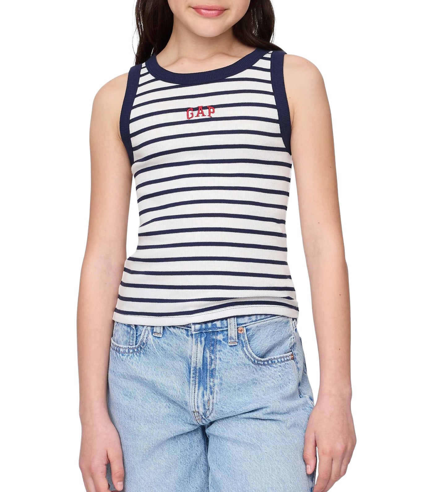 Kids Tank White Navy Stripe