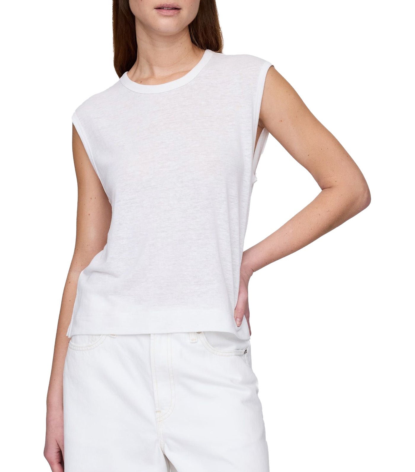 Linen-Blend Crewneck Shell Tank Top