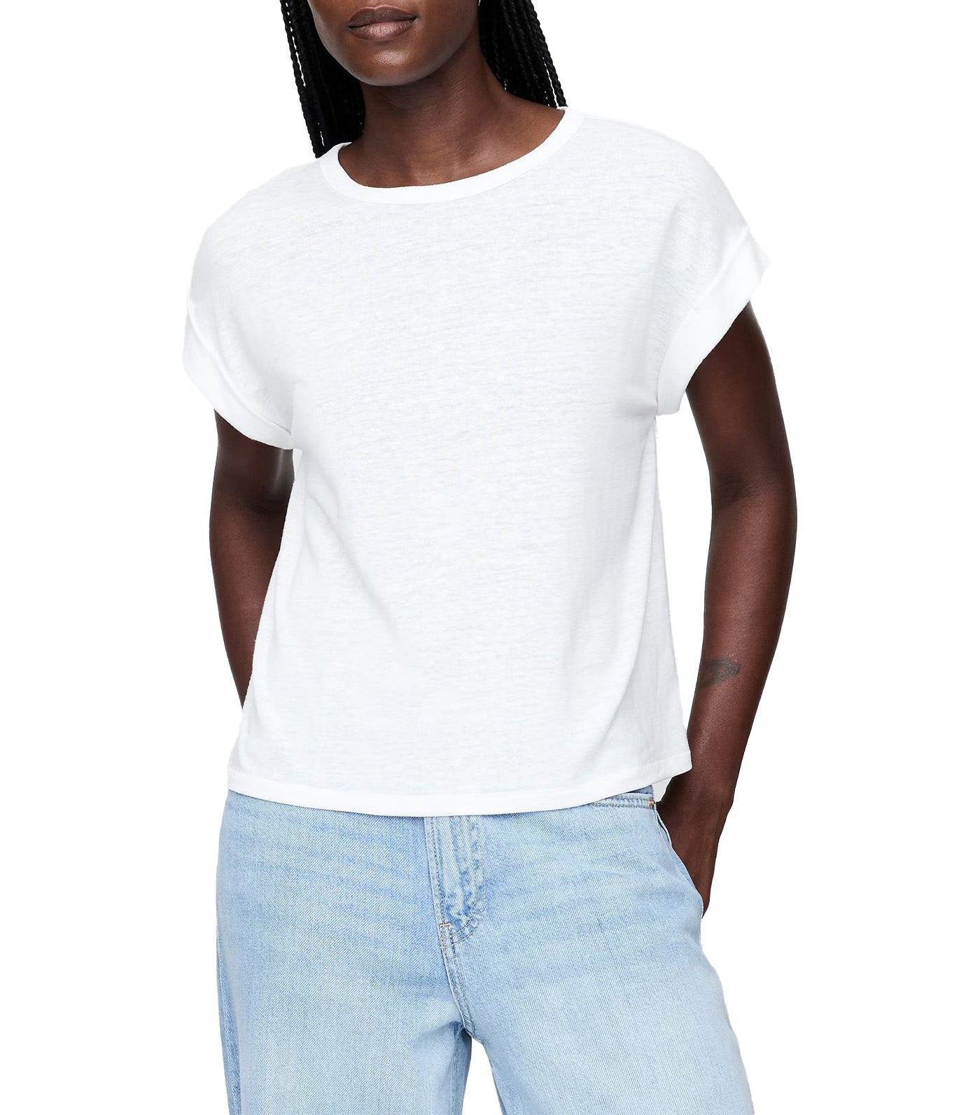 Linen-Blend Roll-Cuff T-Shirt