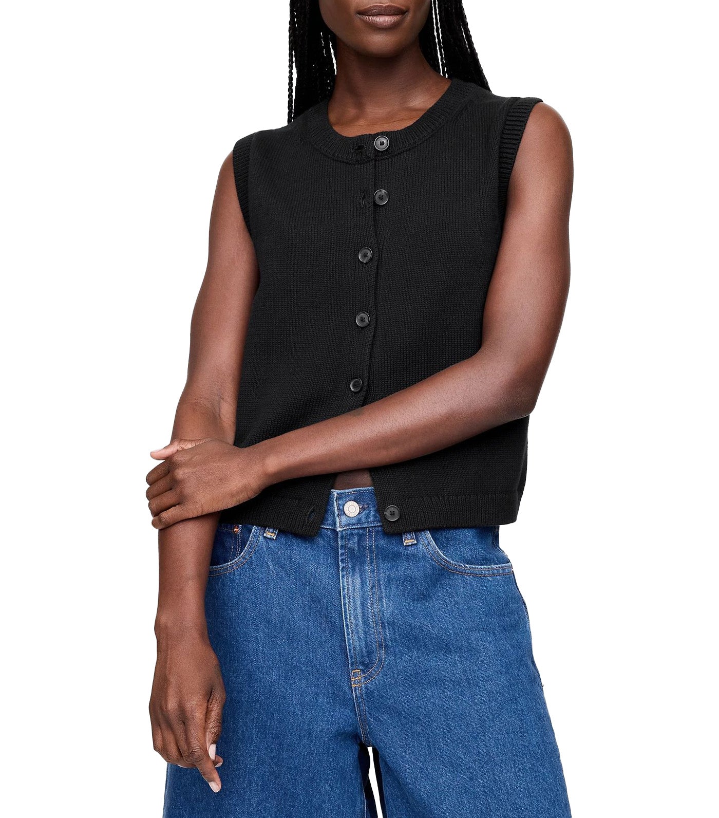 Cropped Cardigan Sweater Vest