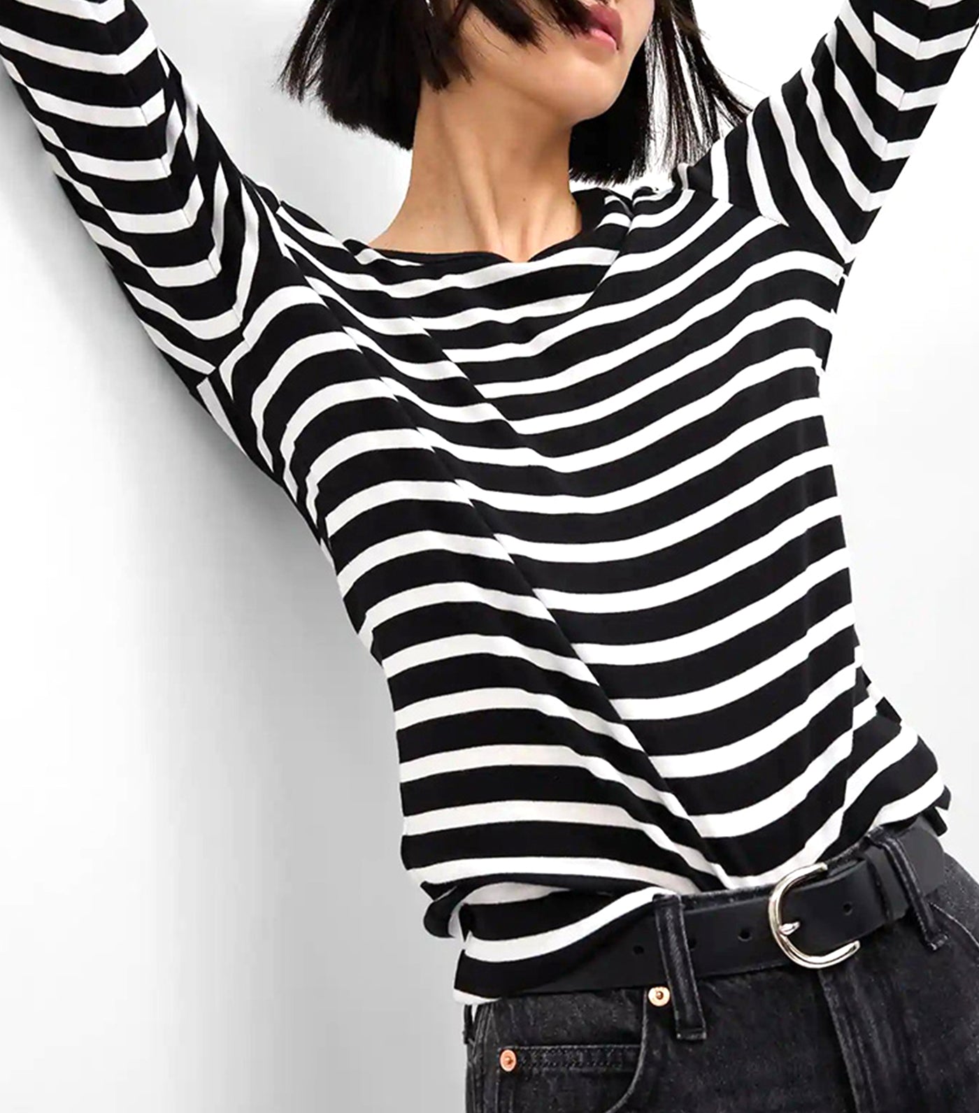 Favorite Stripe Crewneck T-Shirt Black/White Stripe-J