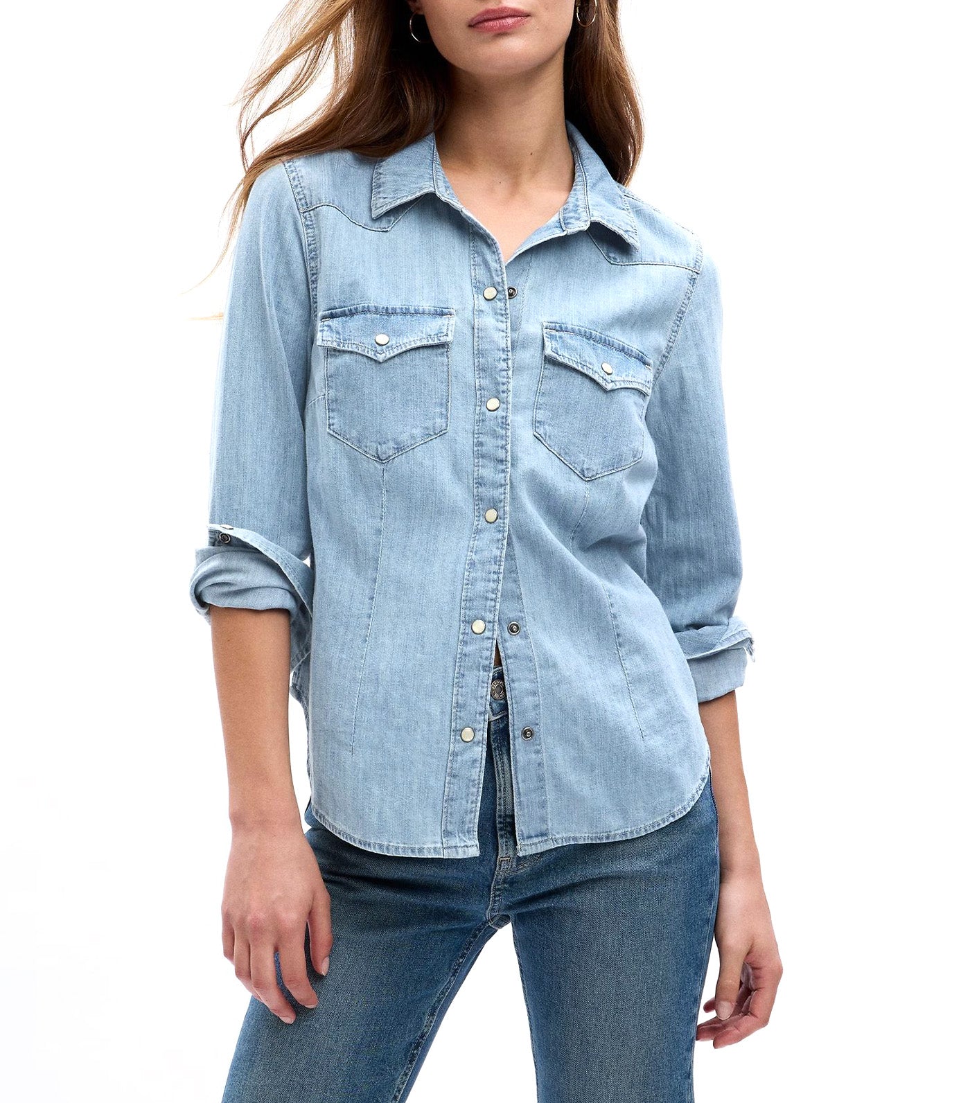 Fitted Denim Western Shirt with Washwell Light Wash