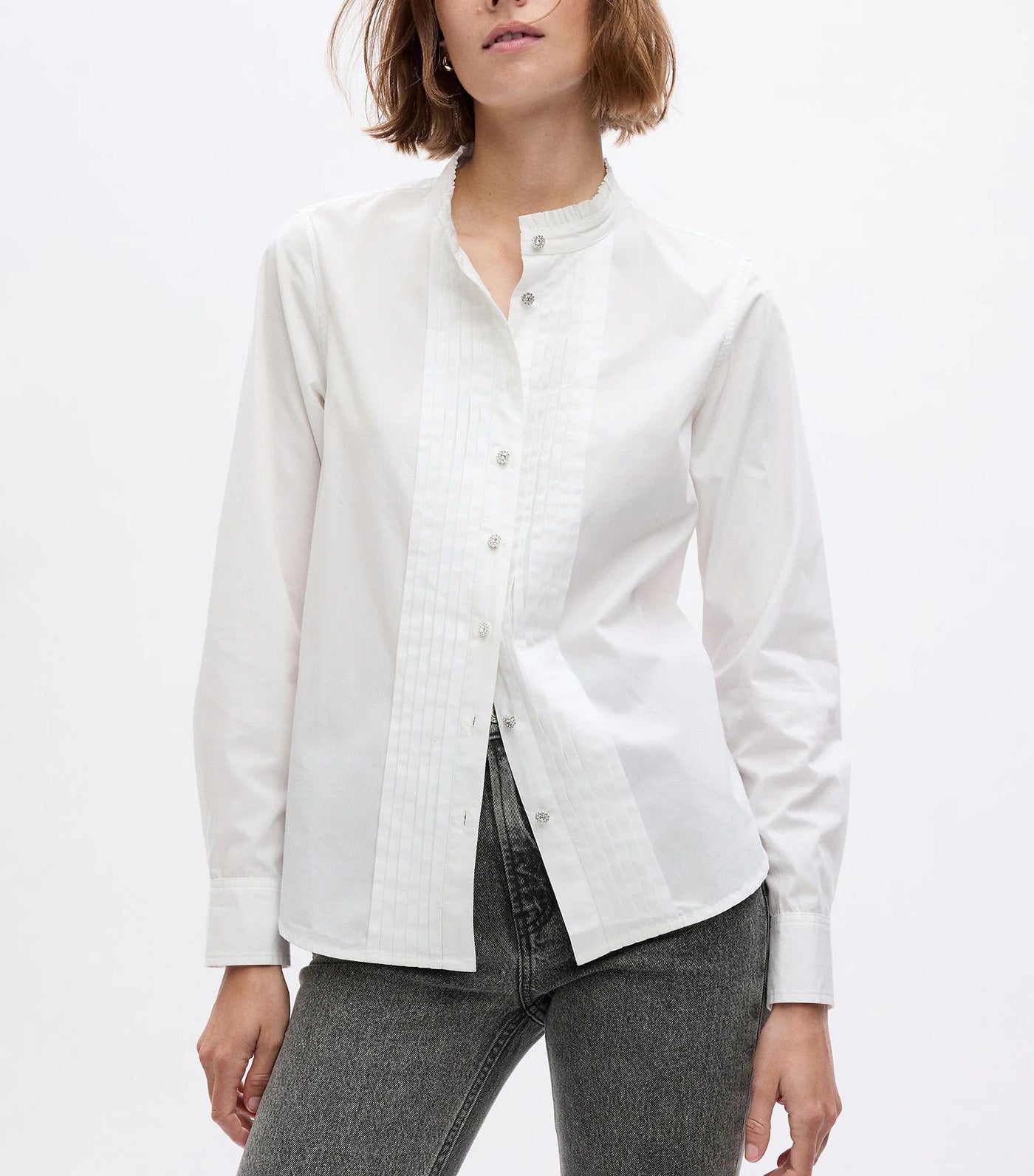 100% Organic Cotton Jewel Pintuck Shirt Optic White