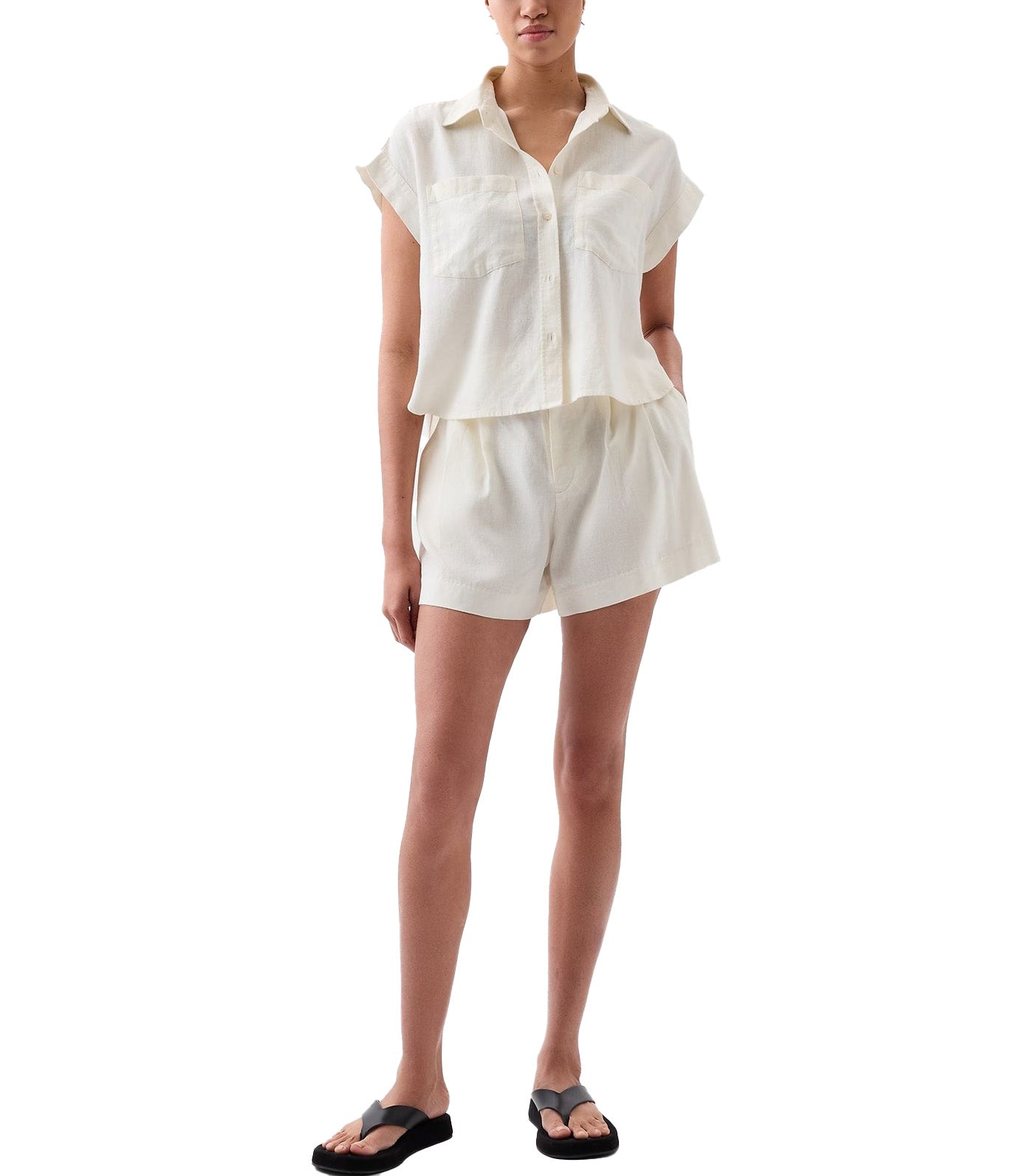 Linen-Blend Cropped Shirt New Off White