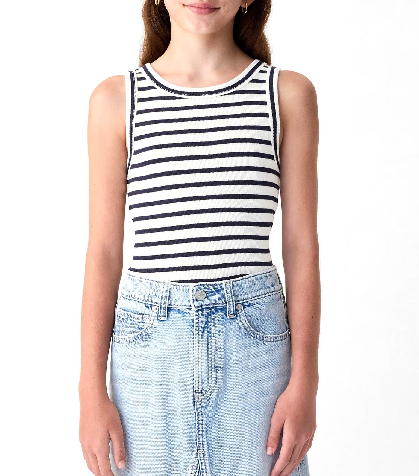 Kids Rib Tank Top Navy Stripe