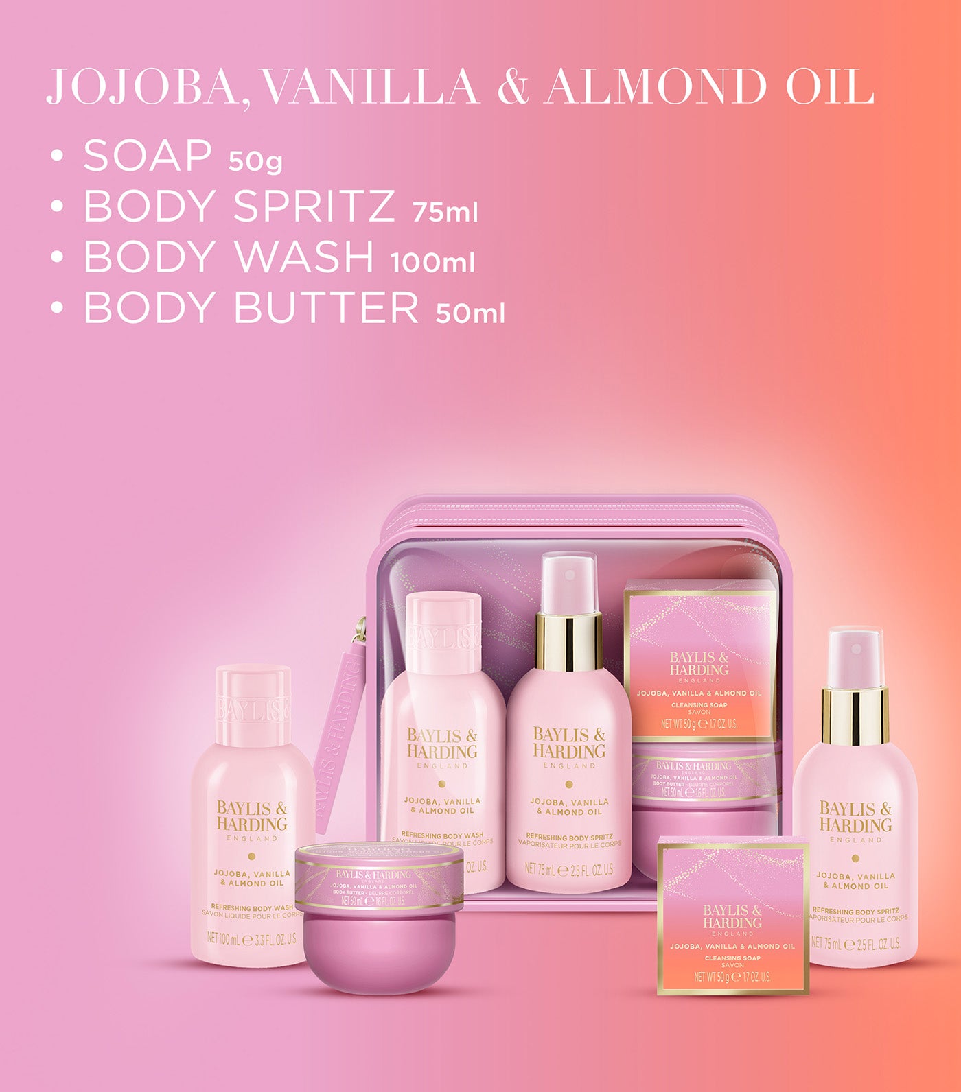 Jojoba, Vanilla, and Almond Oil Luxury Travel Wash Bag Gift Set