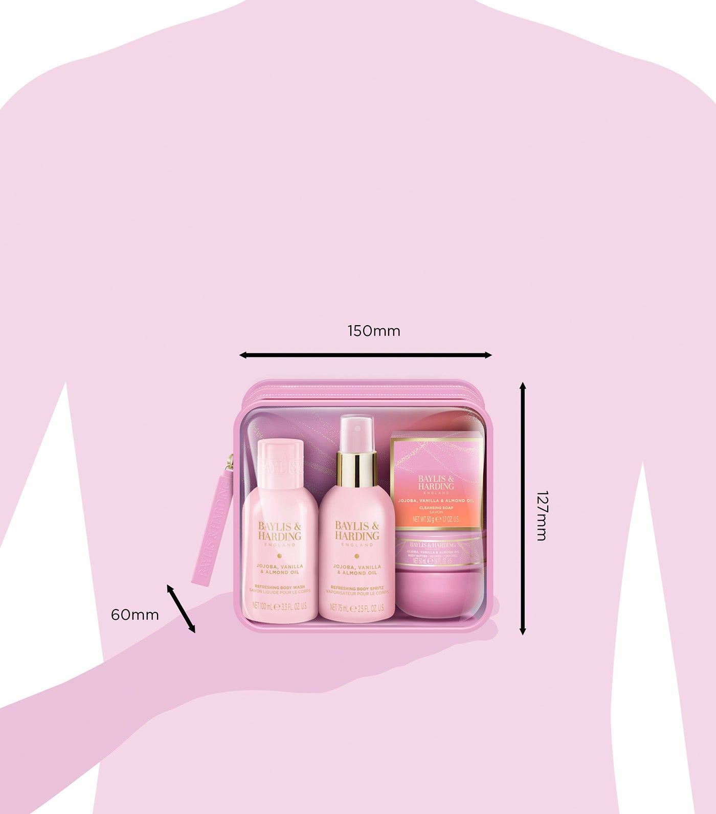 Jojoba, Vanilla, and Almond Oil Luxury Travel Wash Bag Gift Set