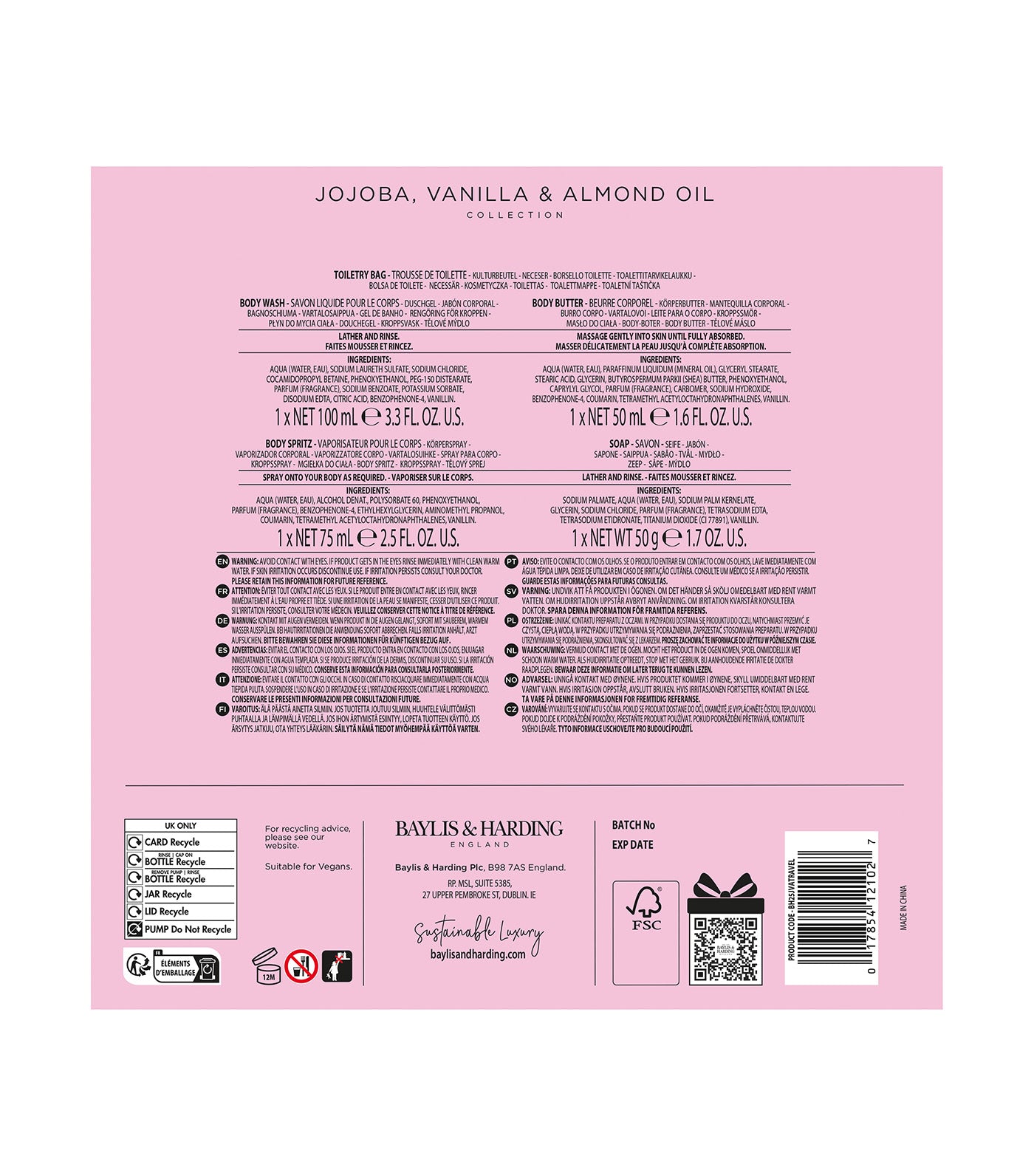 Jojoba, Vanilla, and Almond Oil Luxury Travel Wash Bag Gift Set