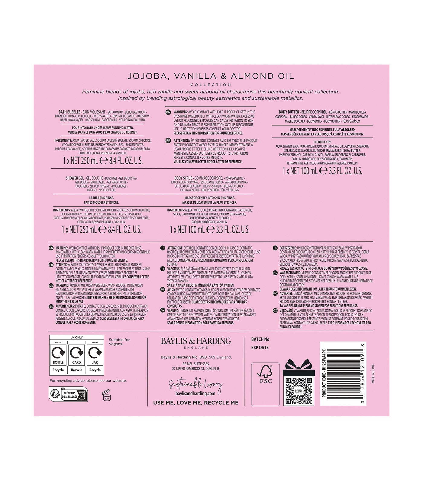 Jojoba, Vanilla and Almond Oil Indulgent Body Pamper Gift Set