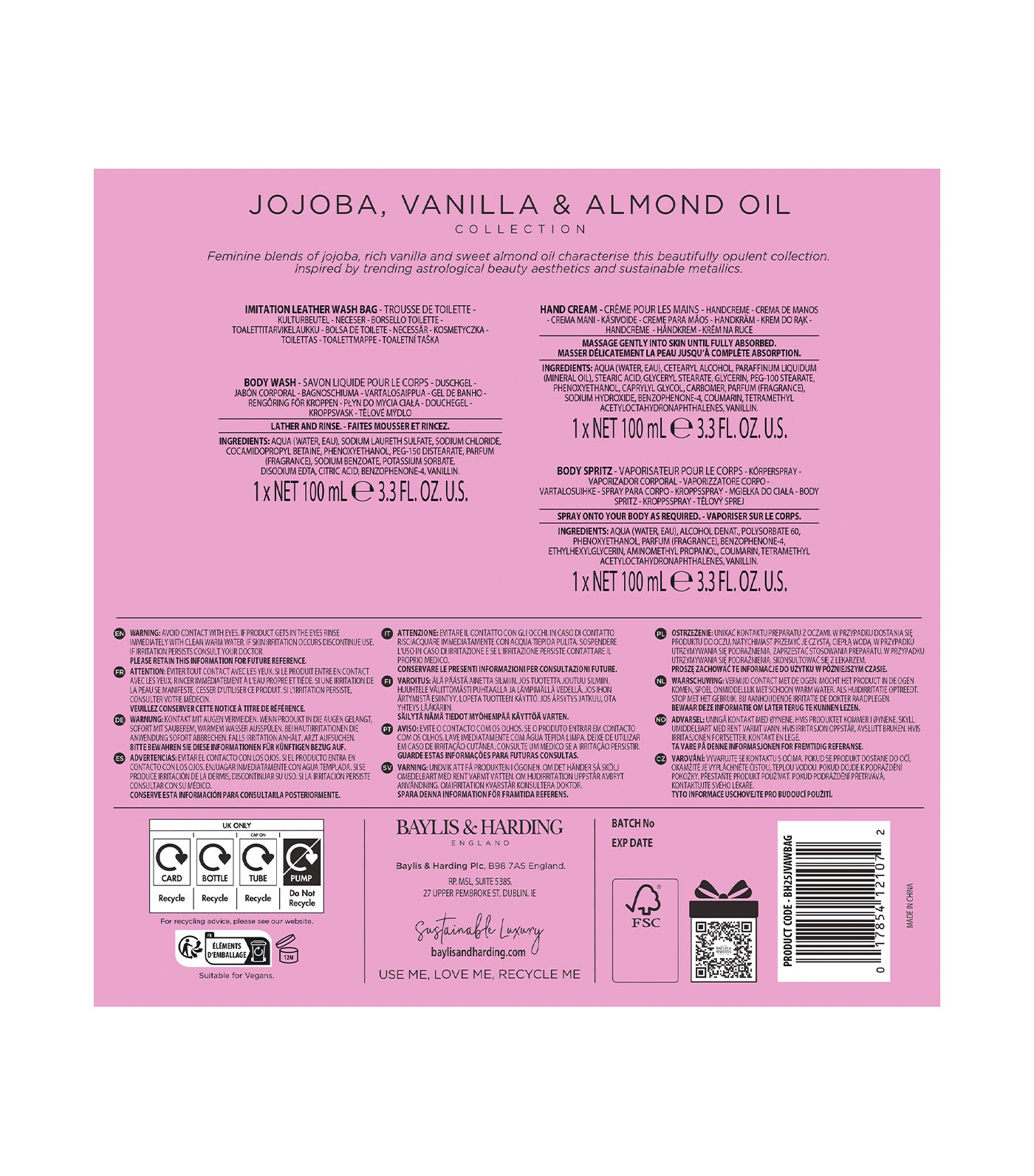 Jojoba, Vanilla and Almond Oil Luxury Wash Bag Gift Set