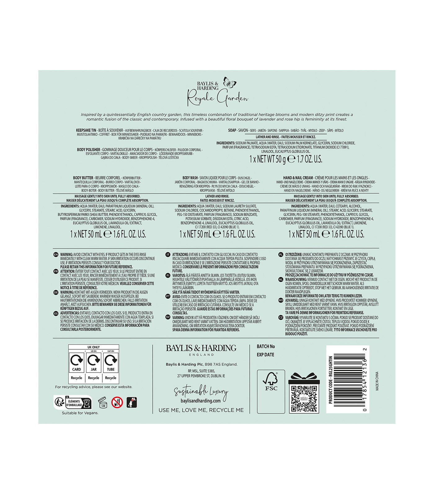 Royale Garden Luxury Pamper Keepsake Tin Gift Set