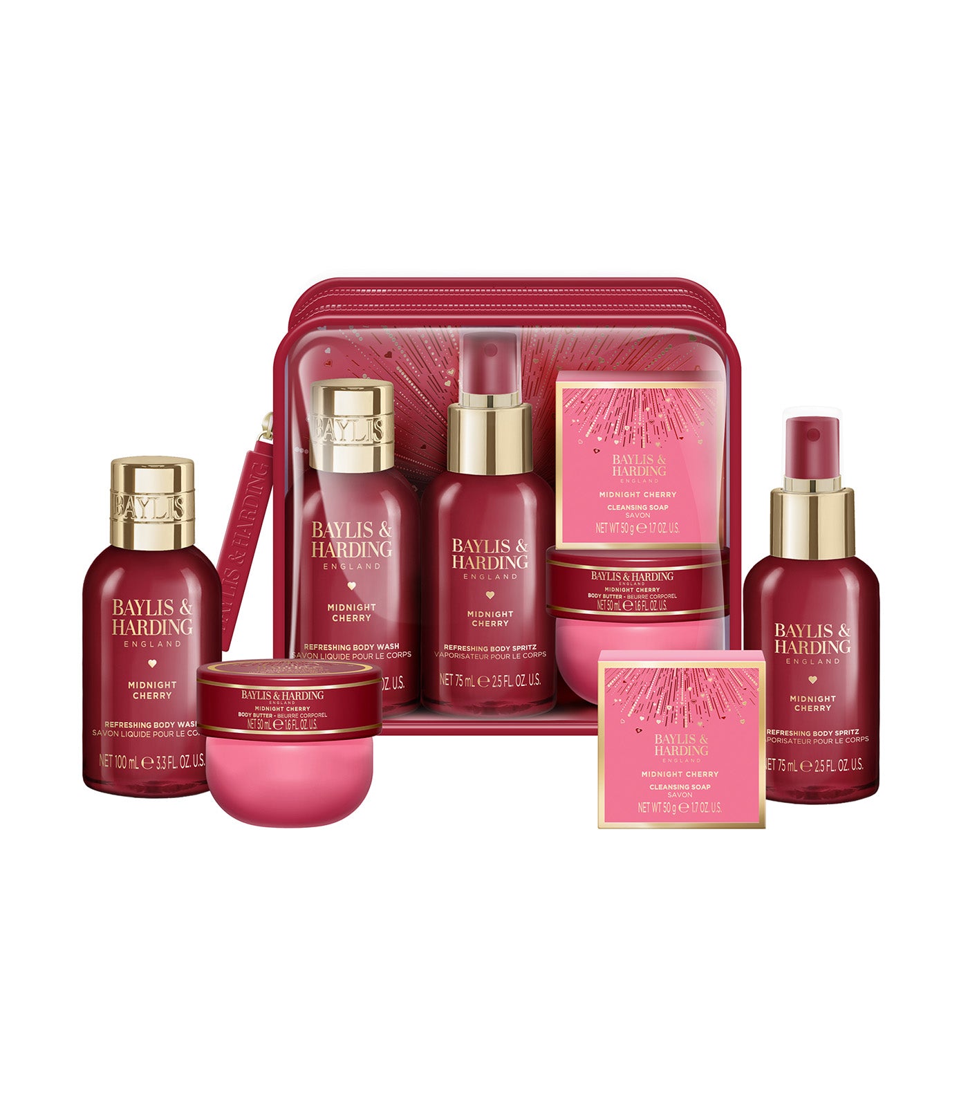 Midnight Cherry Luxury Travel Wash Bag Gift Set