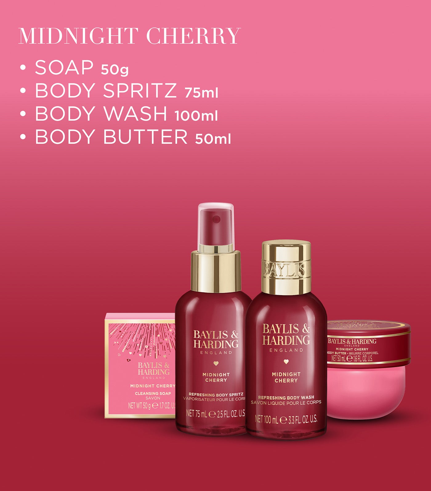Midnight Cherry Luxury Travel Wash Bag Gift Set