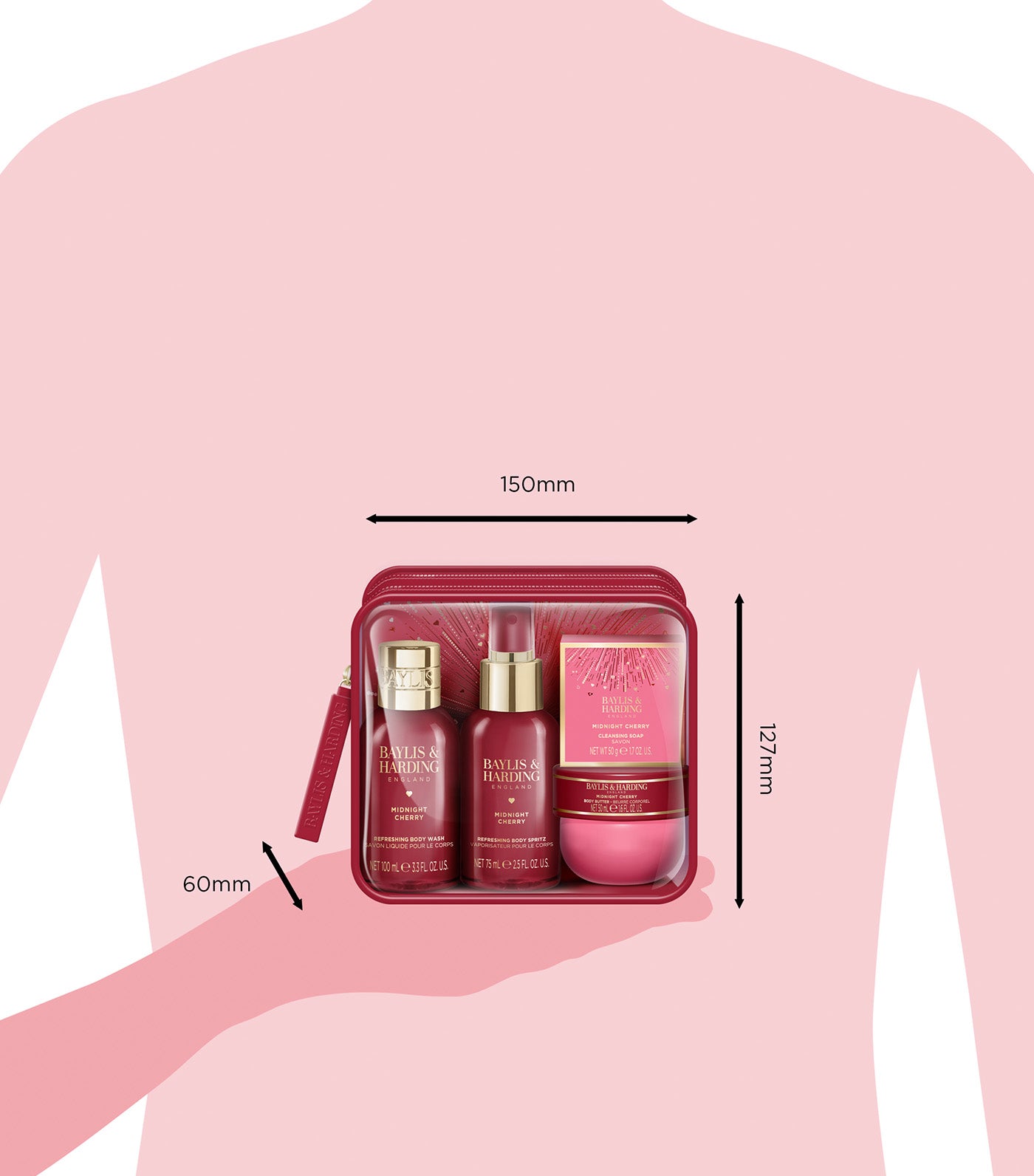 Midnight Cherry Luxury Travel Wash Bag Gift Set