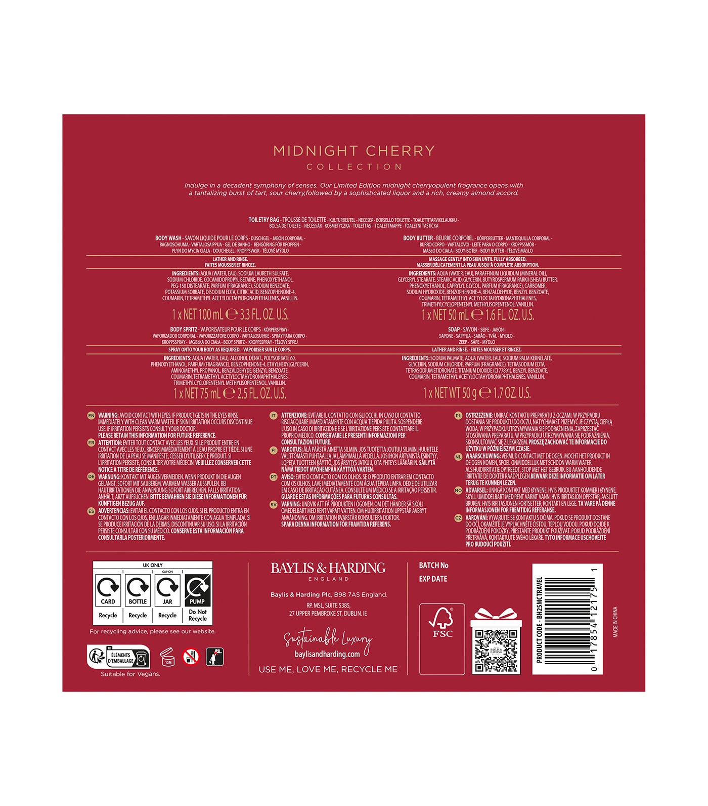 Midnight Cherry Luxury Travel Wash Bag Gift Set