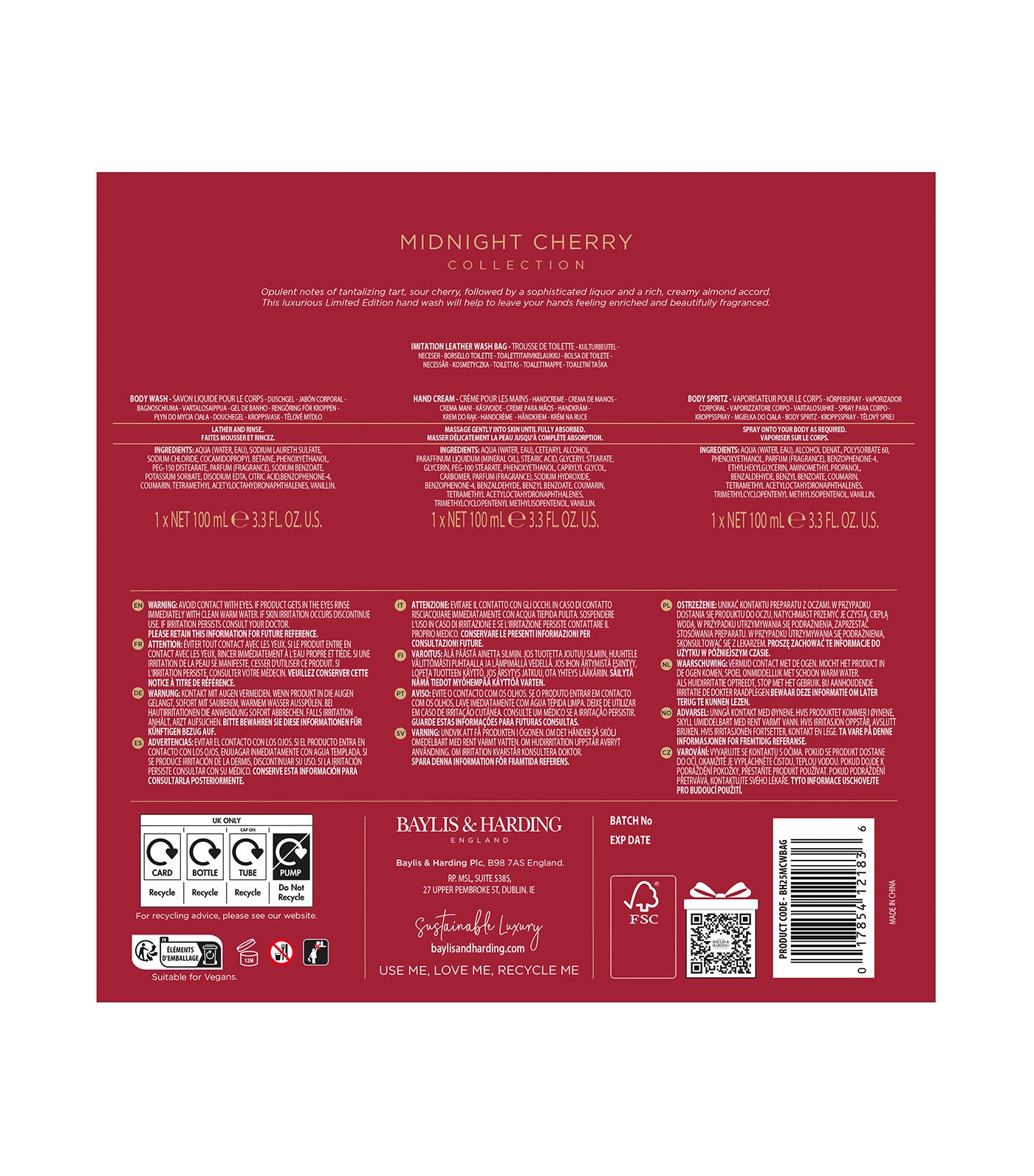 Midnight Cherry Luxury Wash Bag Gift Set