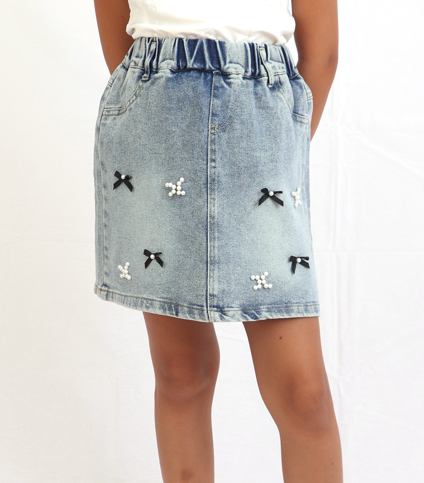Georgina Girls Denim Skirt with Ribbons