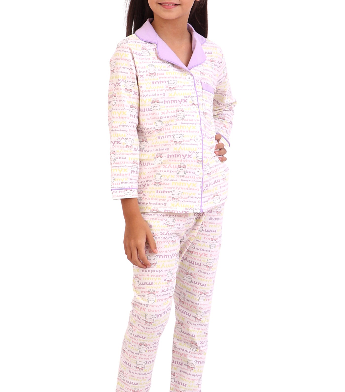 Long Sleeve Kitty Pajama Set Purple