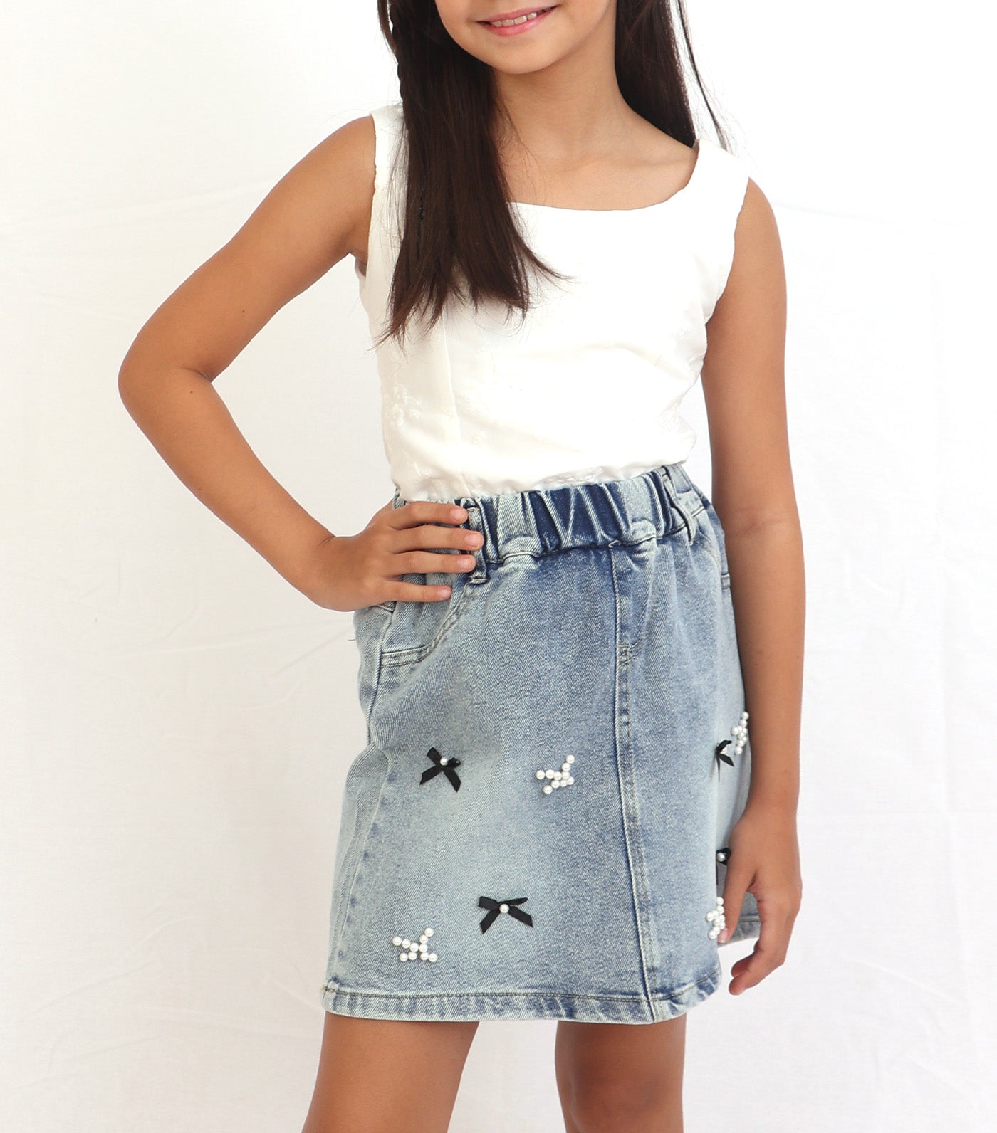 Georgina Girls Denim Skirt with Ribbons
