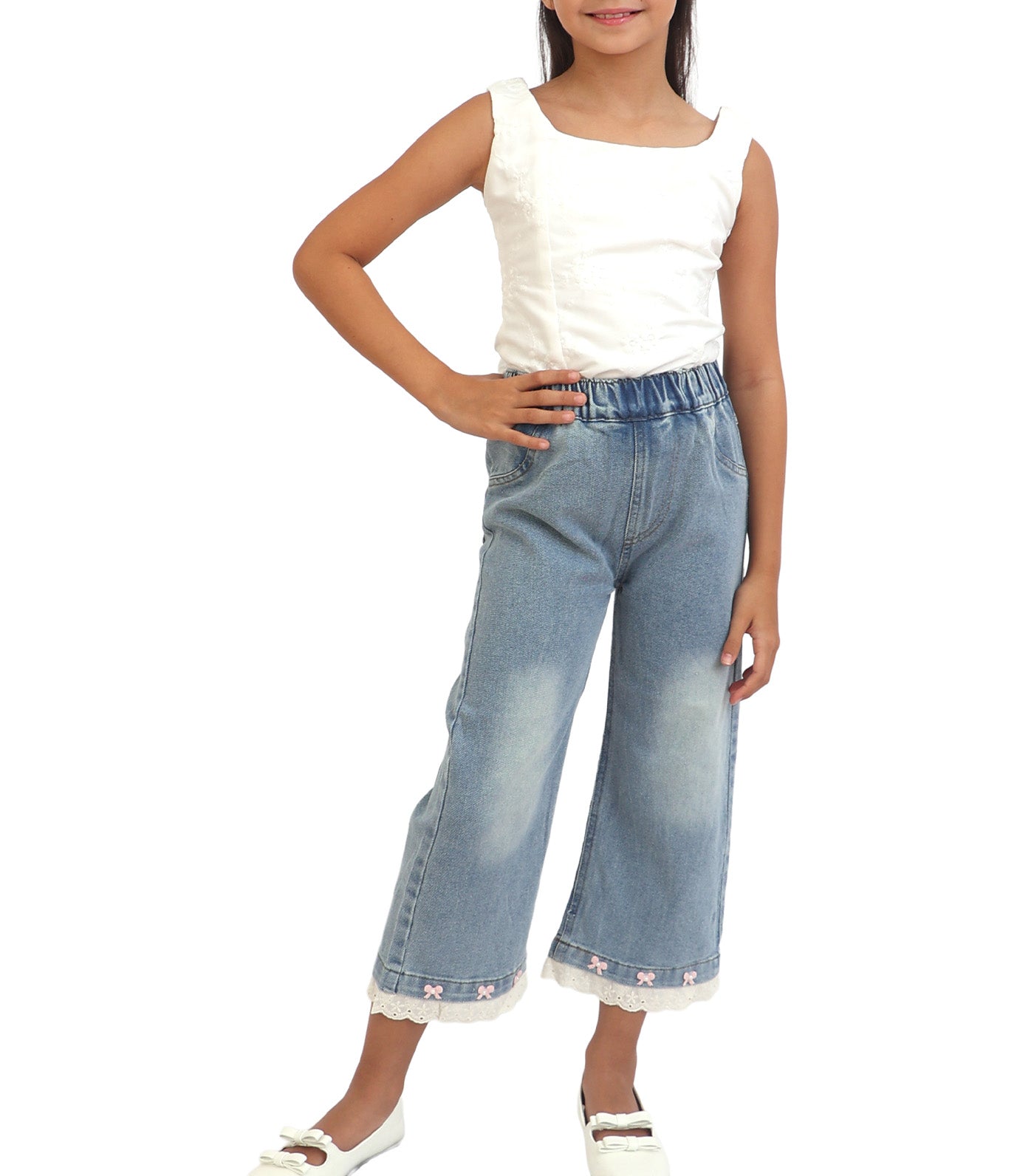 Gia Denim Pants with Ribbon and Lace