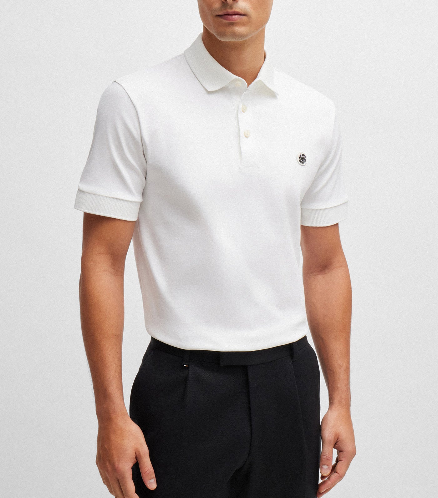 Mercerised-Cotton Polo Shirt with Double Monogram White