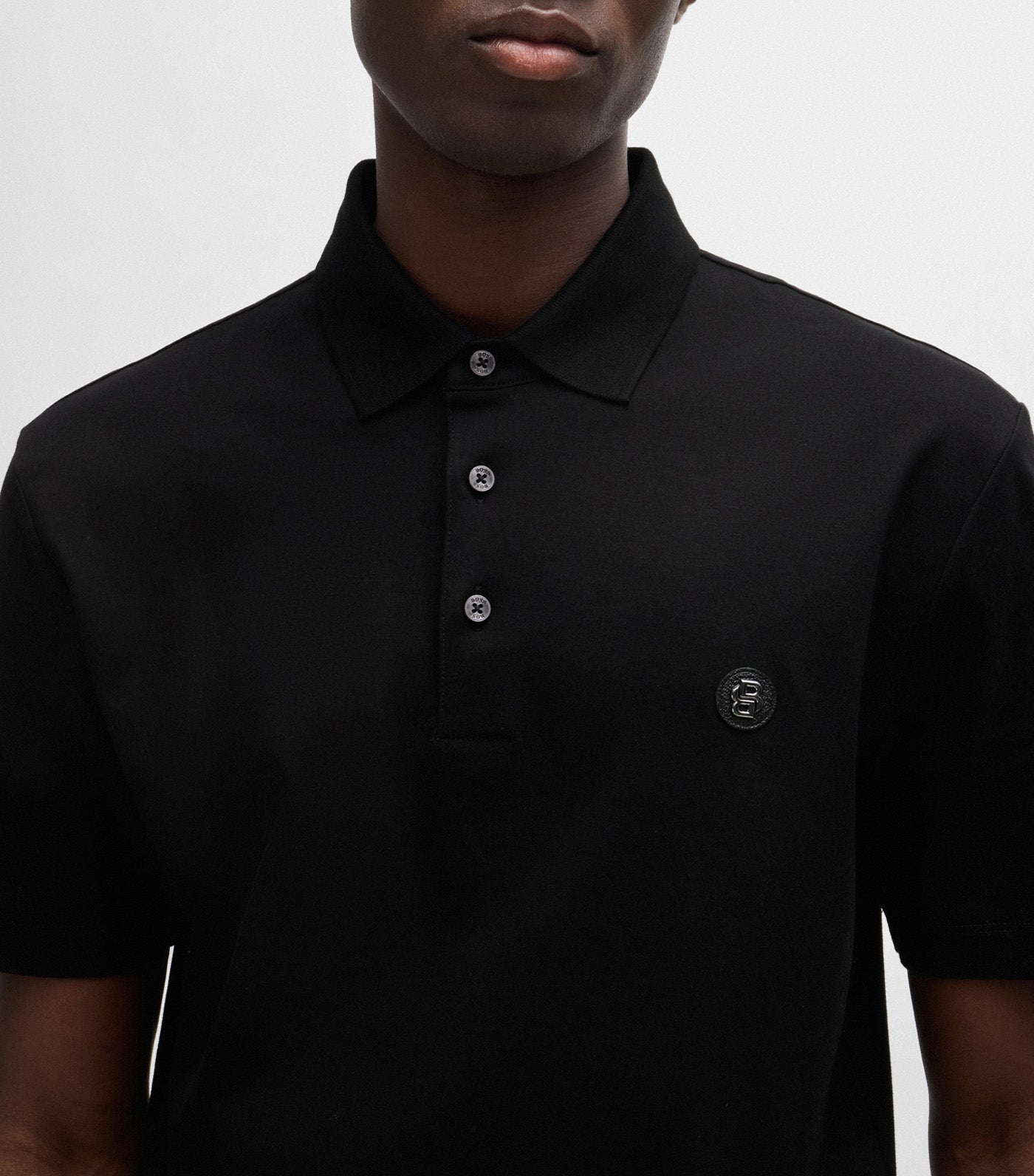 Mercerised-Cotton Polo Shirt with Double Monogram Black