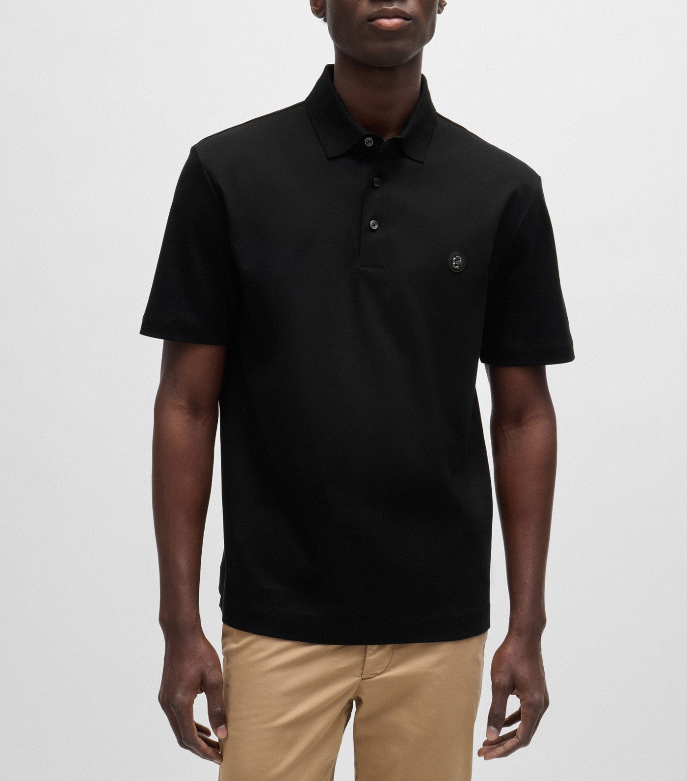 Mercerised-Cotton Polo Shirt with Double Monogram Black