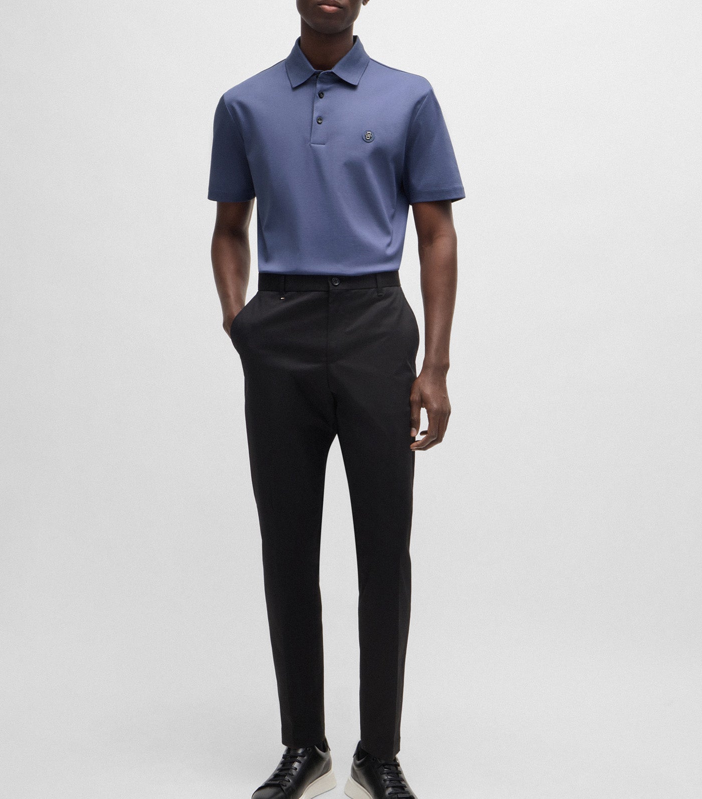 Mercerised-Cotton Polo Shirt with Double Monogram Navy