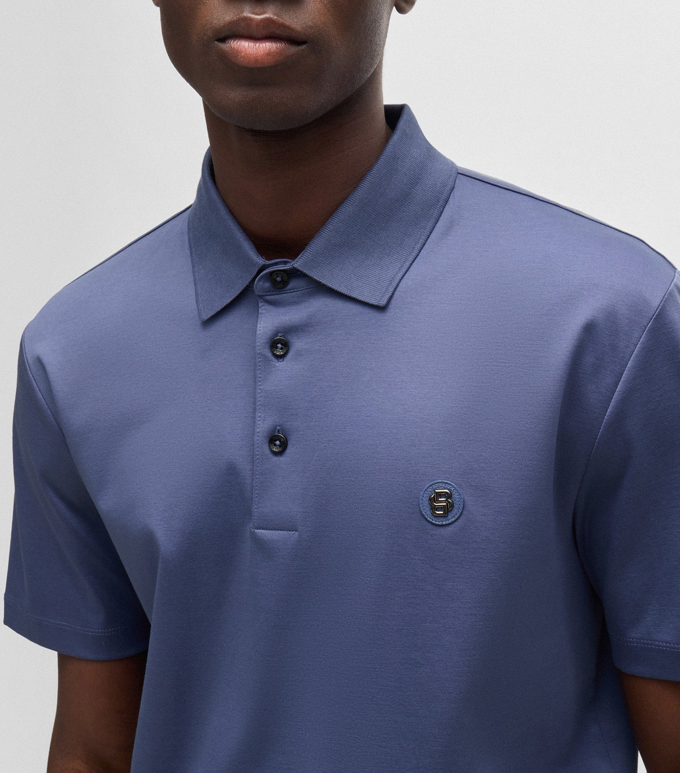 Mercerised-Cotton Polo Shirt with Double Monogram Navy