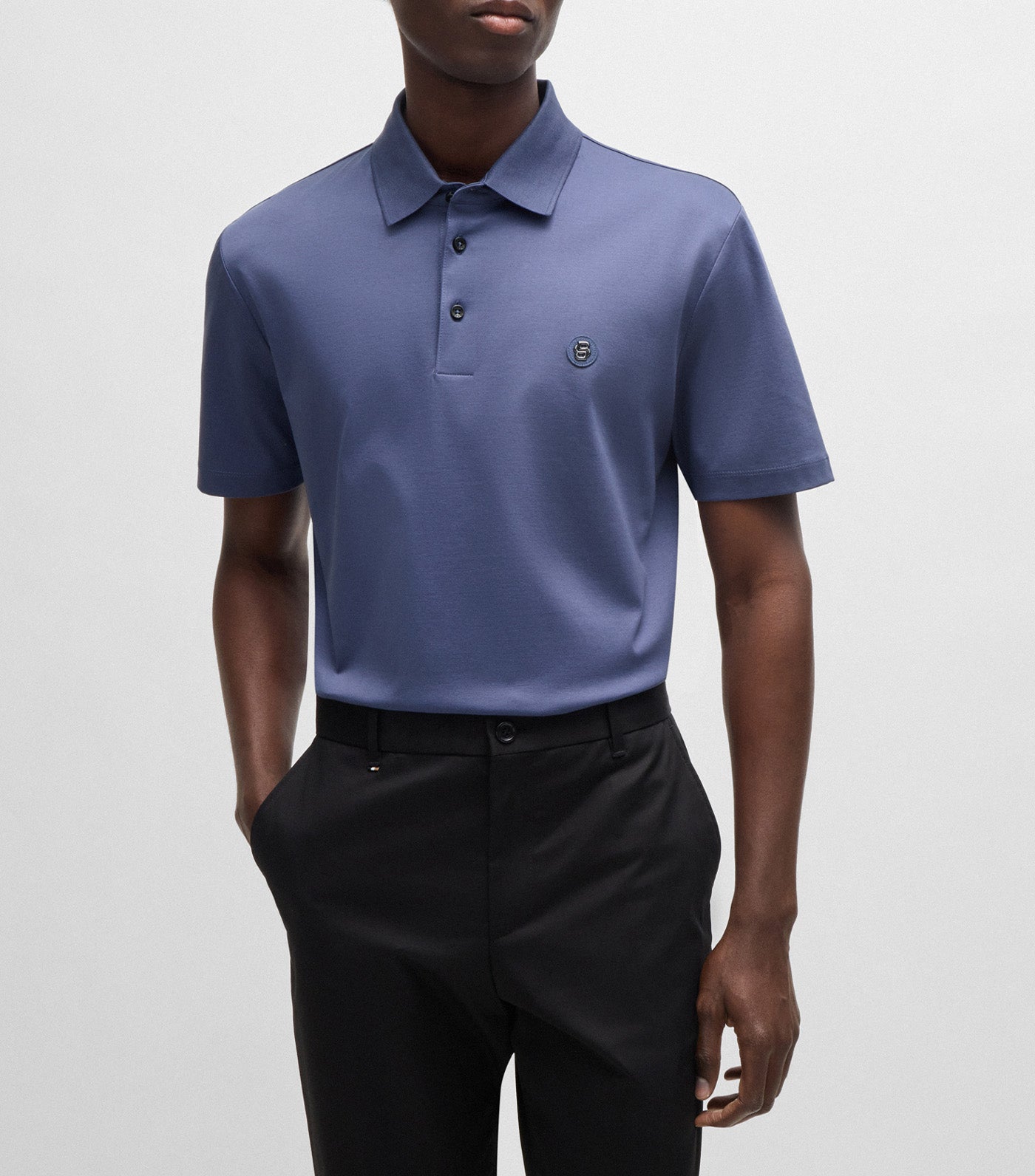 Mercerised-Cotton Polo Shirt with Double Monogram Navy