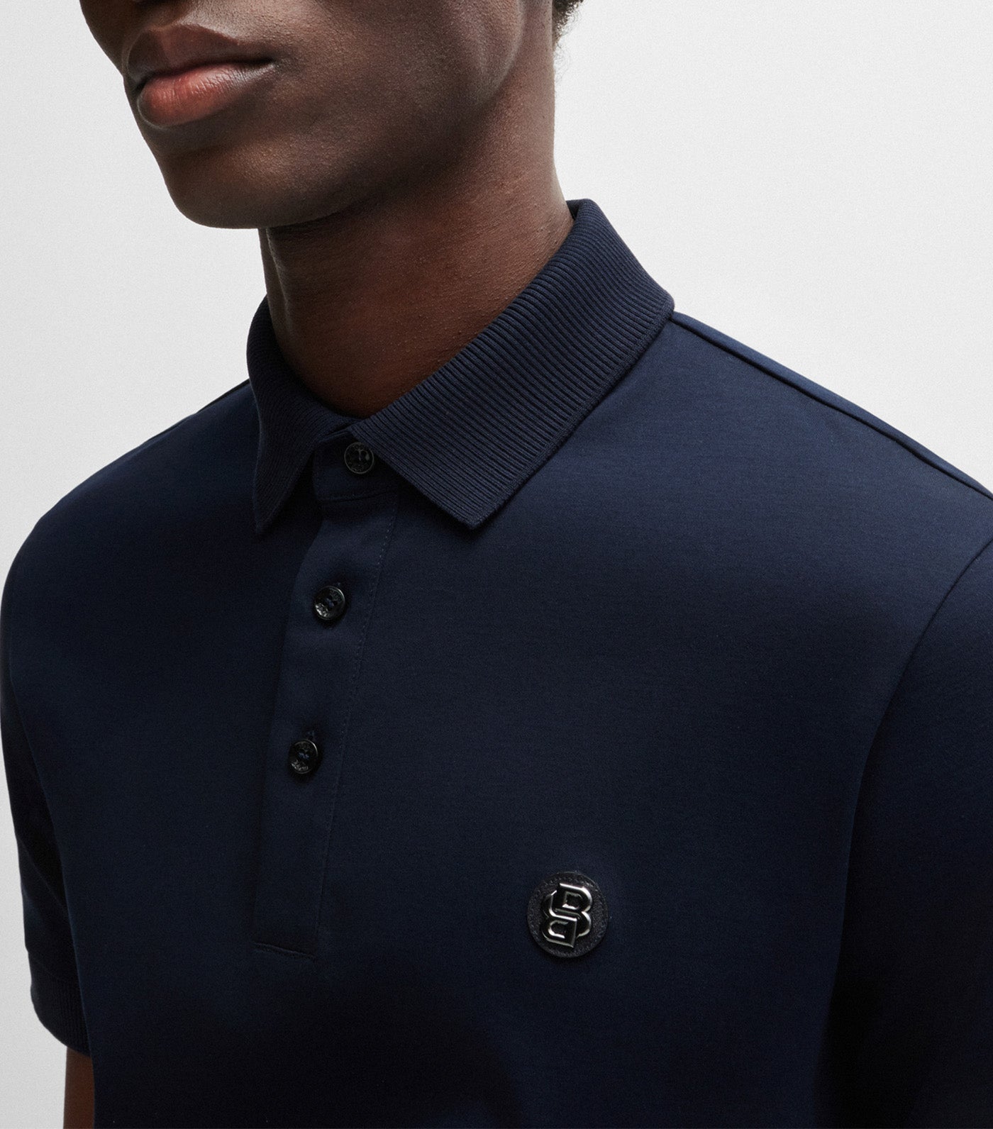 Mercerised-Cotton Polo Shirt with Double Monogram Dark Blue