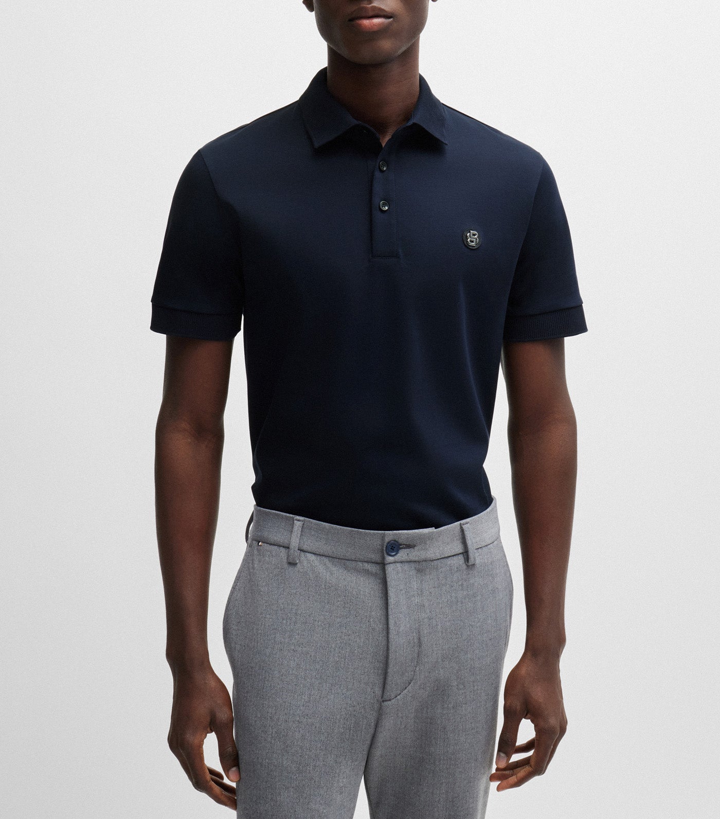 Mercerised-Cotton Polo Shirt with Double Monogram Dark Blue