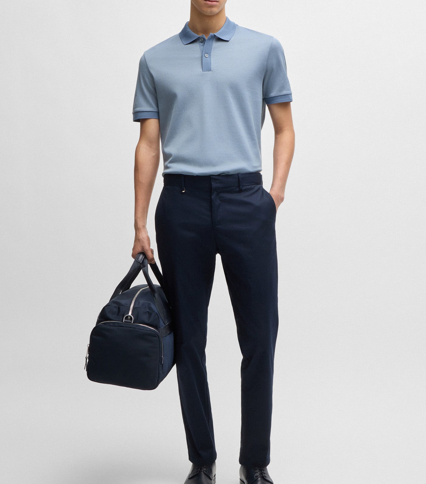 Structured-Cotton Polo Shirt with Solid Trims Open Blue